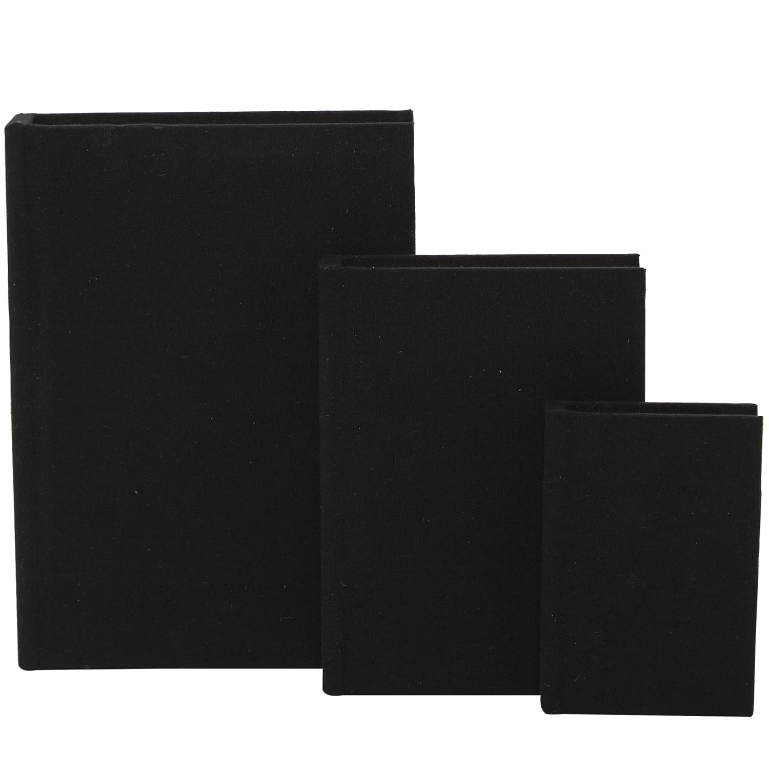 Deco 79 Linen Fabric Decorative Box Faux Storage Book Book Shaped Boxes, Set of 3 Decorative Keepsake Boxes 12", 9", 6"H, Black