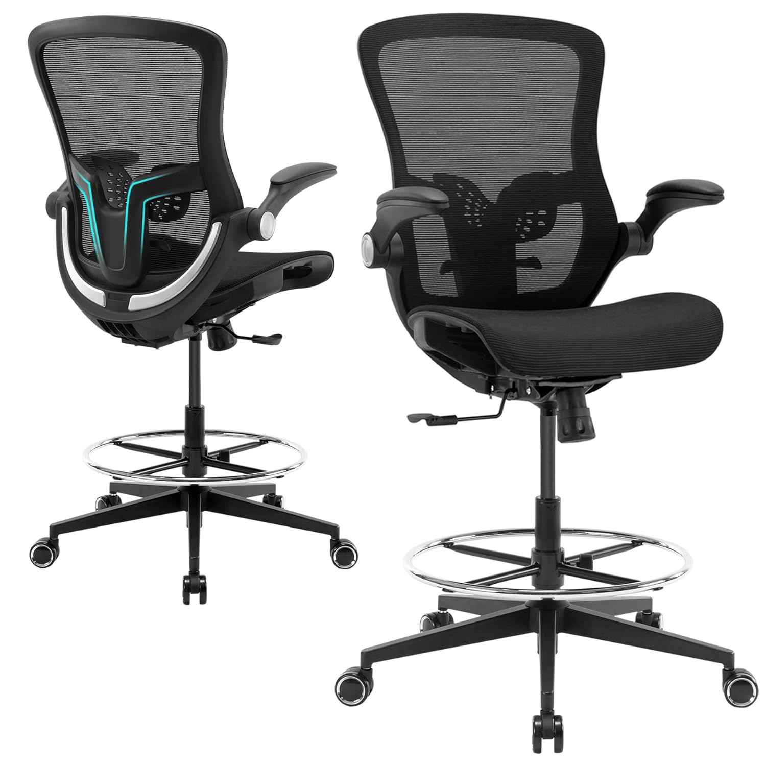 Office Drafting Chair,Ergonomic Tall Office Desk Chair,Adjustable Standing Desk Stool Chair,Executive Computer Chair with Footrest Ring and Lumbar Support (Black)