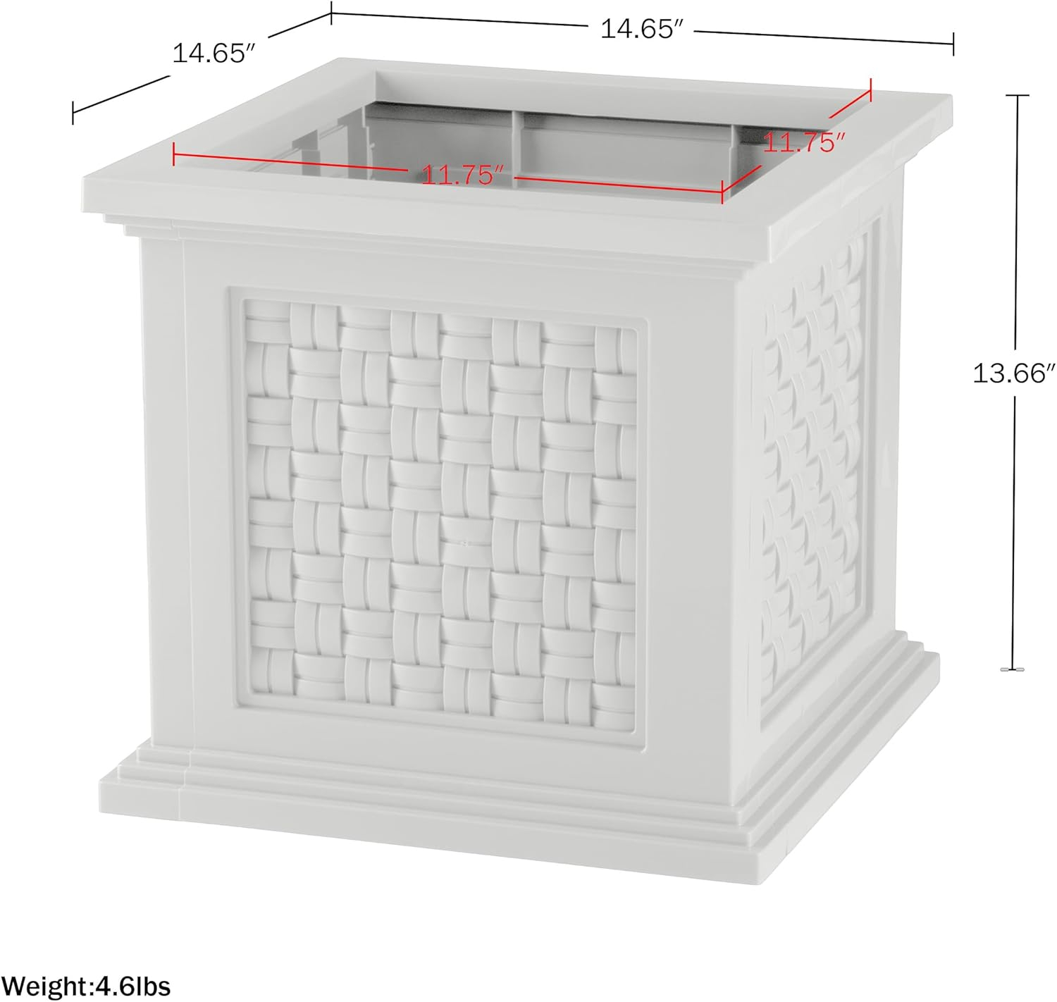 Pure Garden Outdoor Rattan Style Planter Box - 14.65-Inch Plant Pot, White