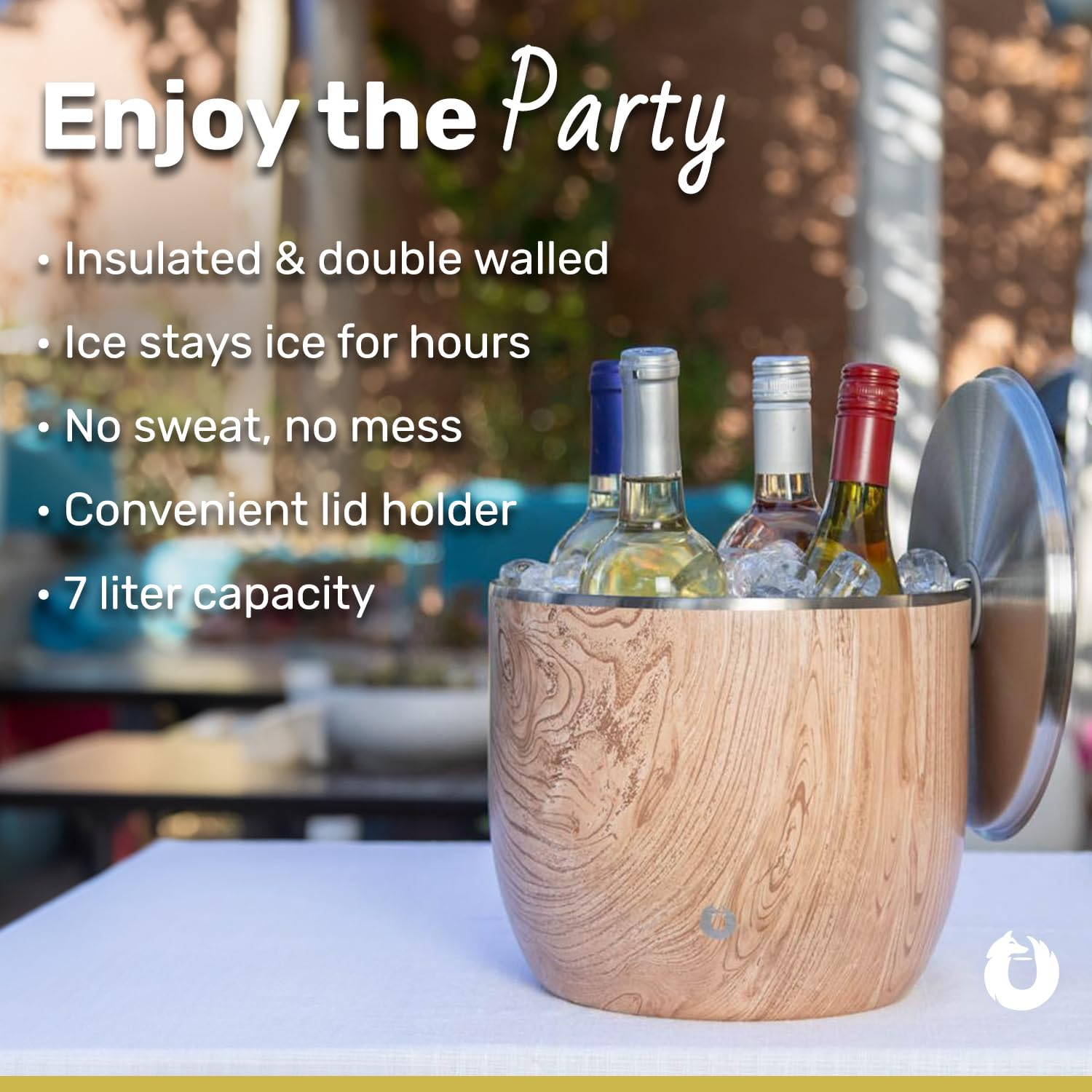 SNOWFOX XL Premium Vacuum Insulated Double Wall Stainless Steel Ice Bucket with Lid/Scoop, Bar Accessories, Large Elegant Party Bucket, Chills Several Bottles, Beautiful Entertaining Supplies, 7 Liter