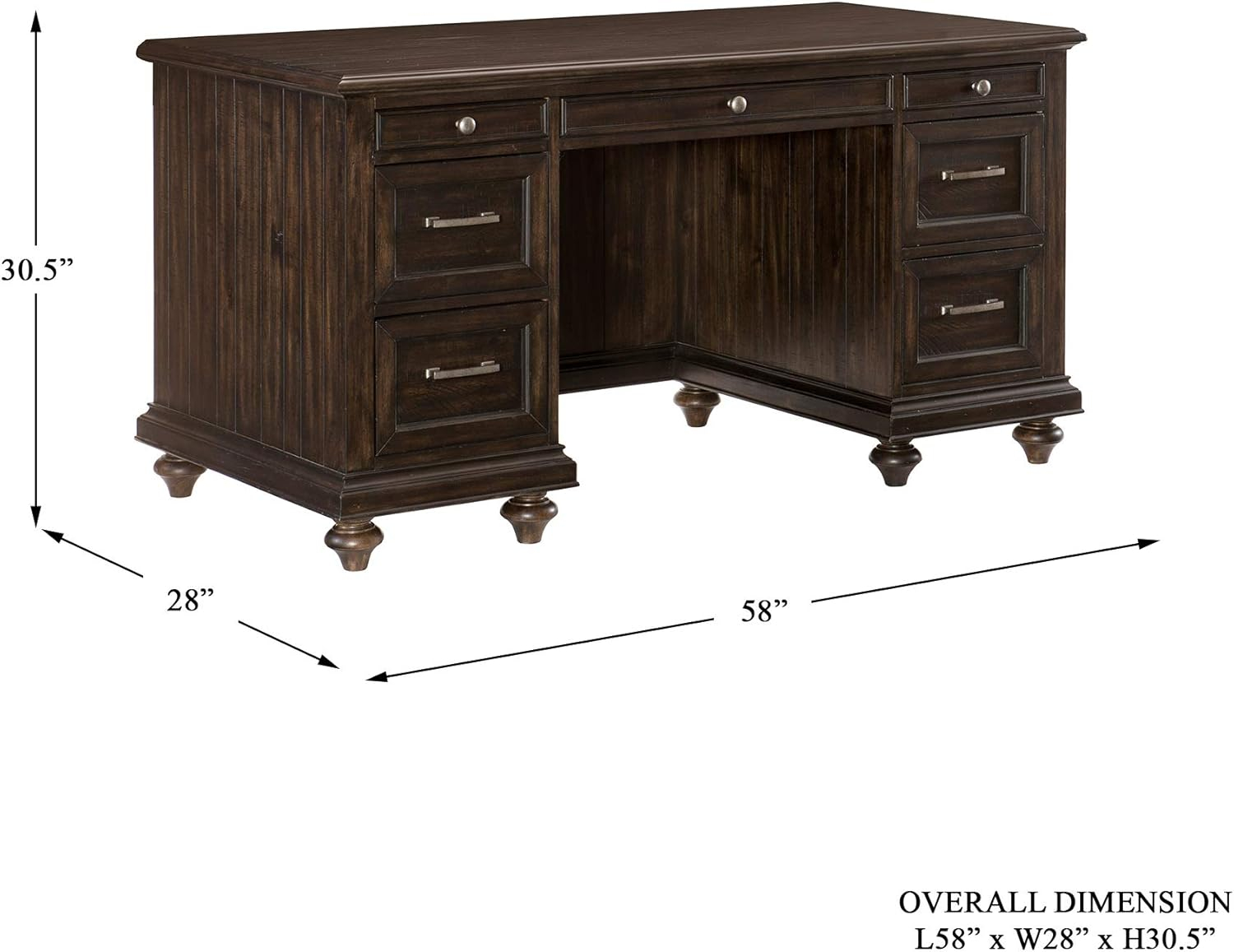 Traditional Brown Executive Desk with 7 Drawers