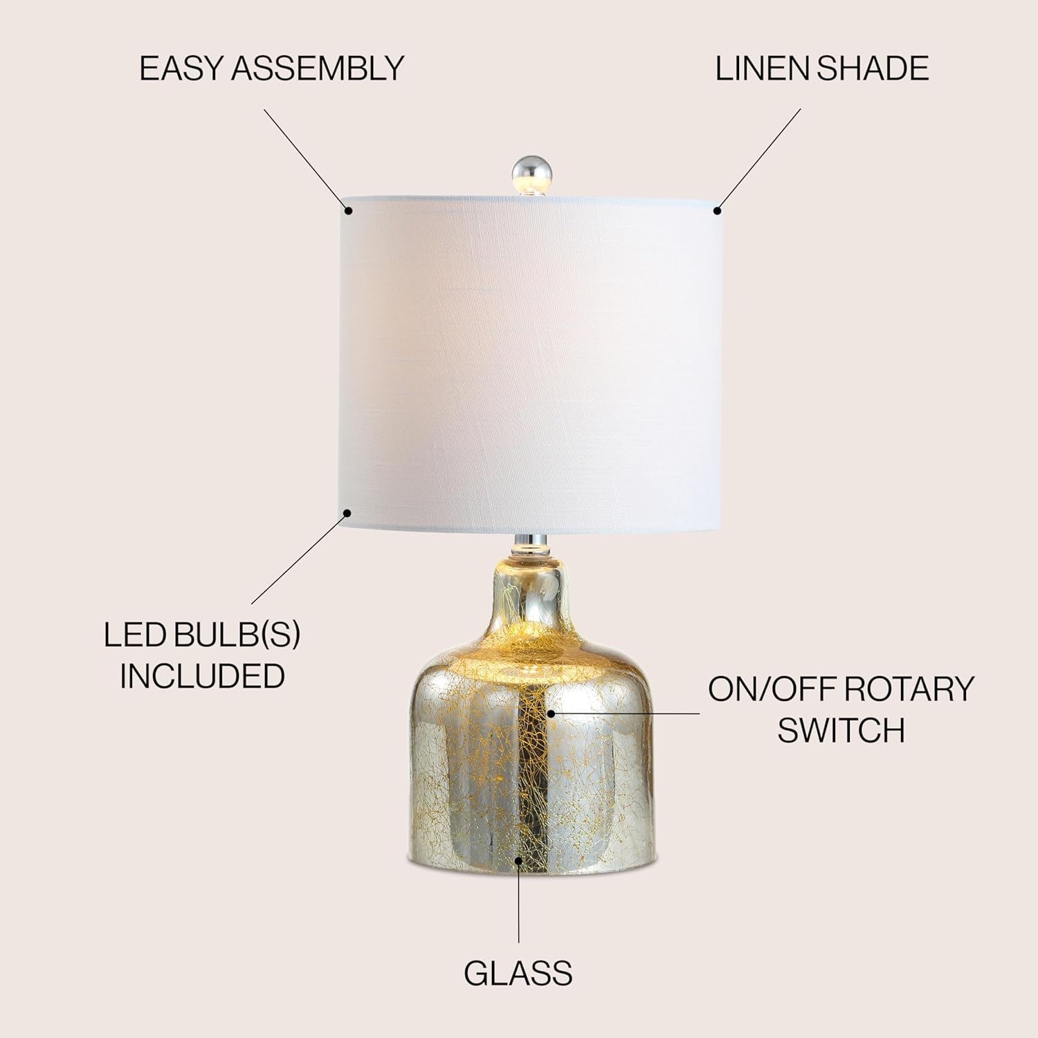 Gemma 19 in. Gold Glass Bell LED Table Lamp