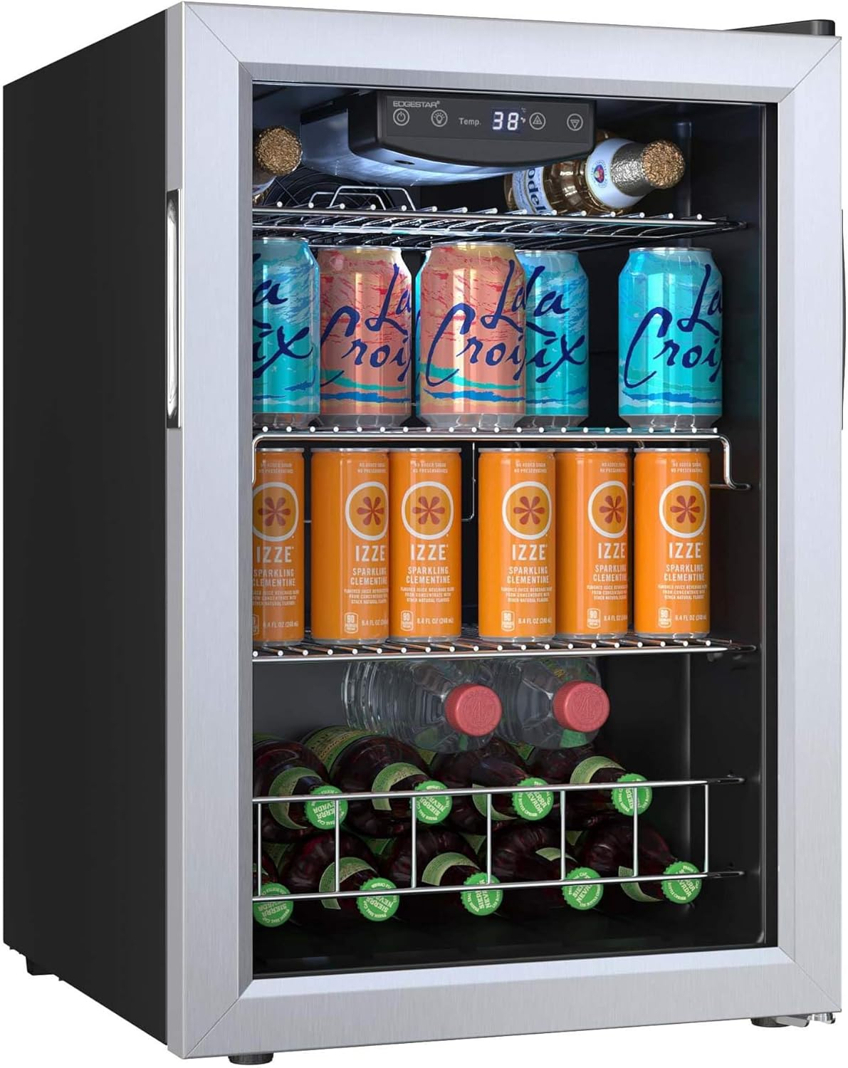 Black Compact Beverage Cooler with Stainless Steel Door