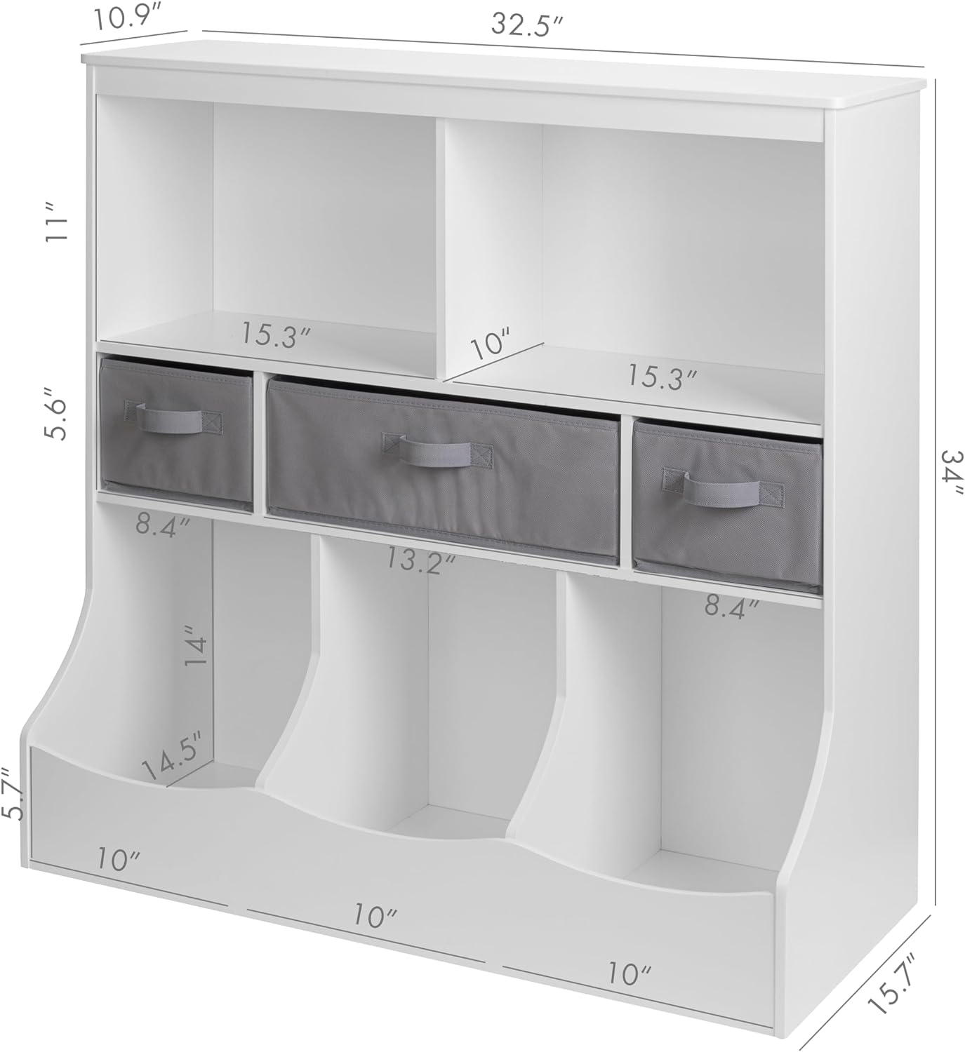 UTEX Toy Storage Organizer with Bookcase, Kids Bin Storage Unit with 8 Compartments and 3 Baskets, Toys Box, Multi Shelf Cubby for Books, Toys,White