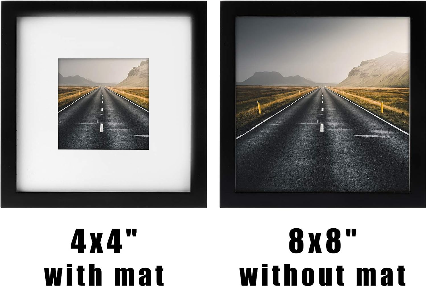 Picture Frames 8x8 2 Pack Nature Solid Black Wood for Wall Mounting and Tabletop Display