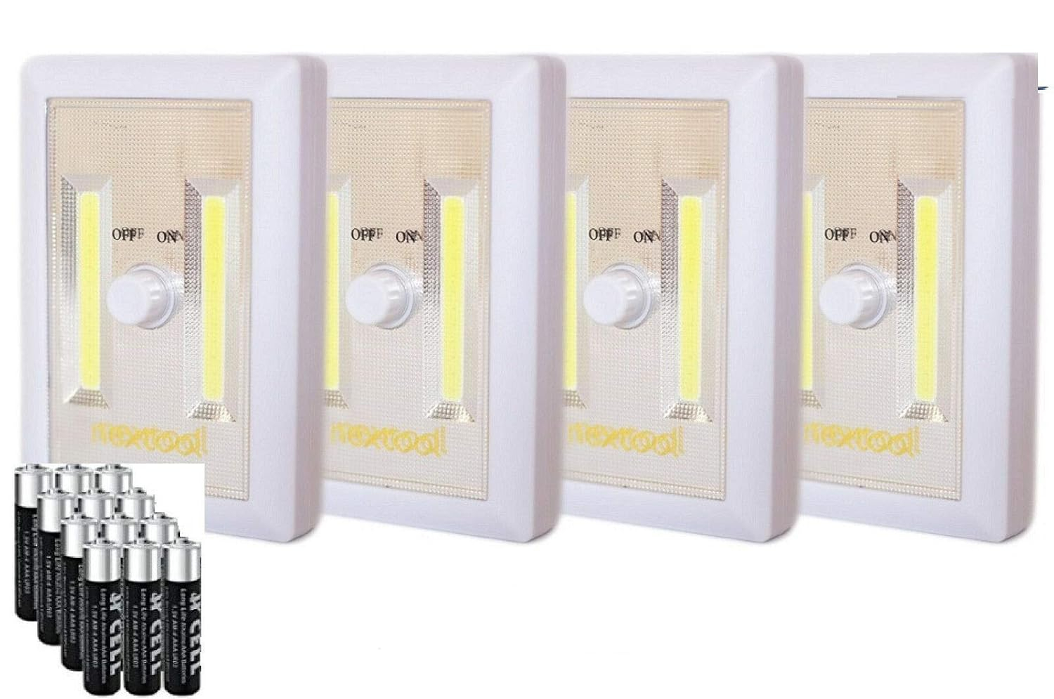 Dimmable Battery Included COB Cordless LED Light, Adjustable Brightness, 200 Lumen, Batteries & Adhesive Strips Included, 4-Pack