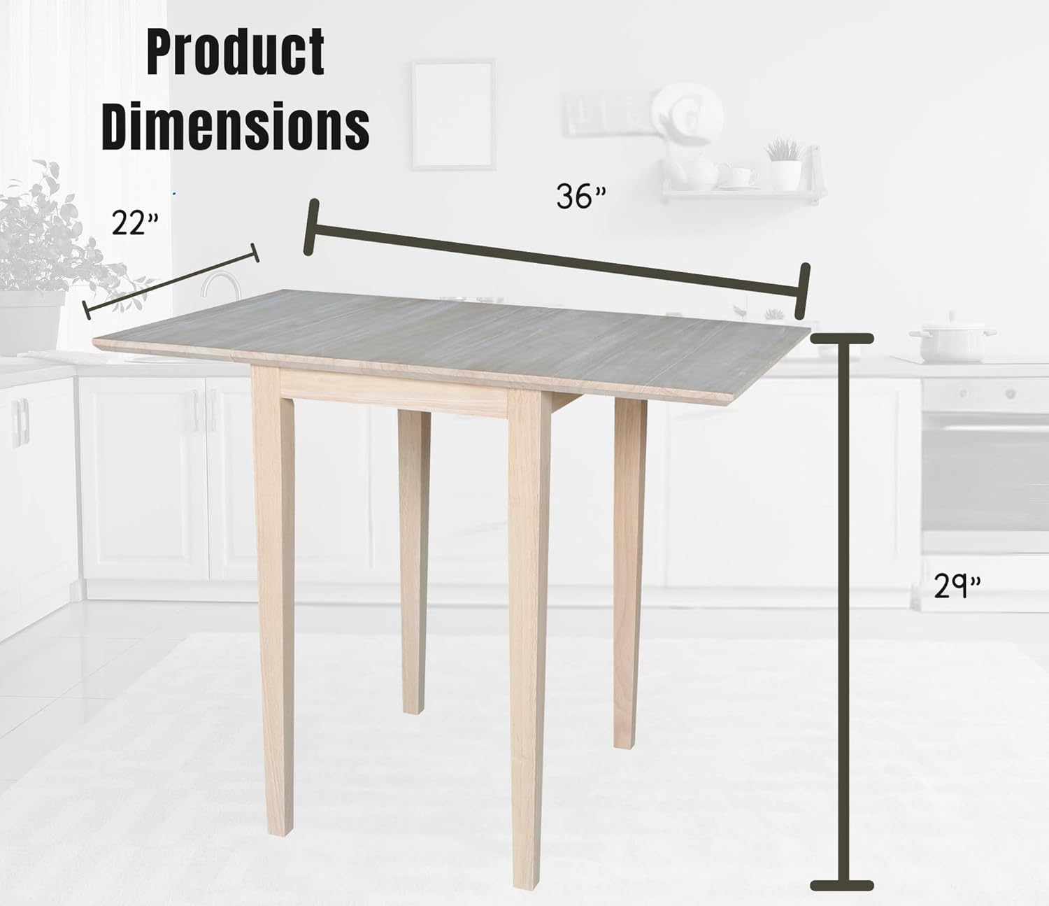 International Concepts Solid Wood Drop Leaf Casual Kitchen and Dining Table - Unfinished