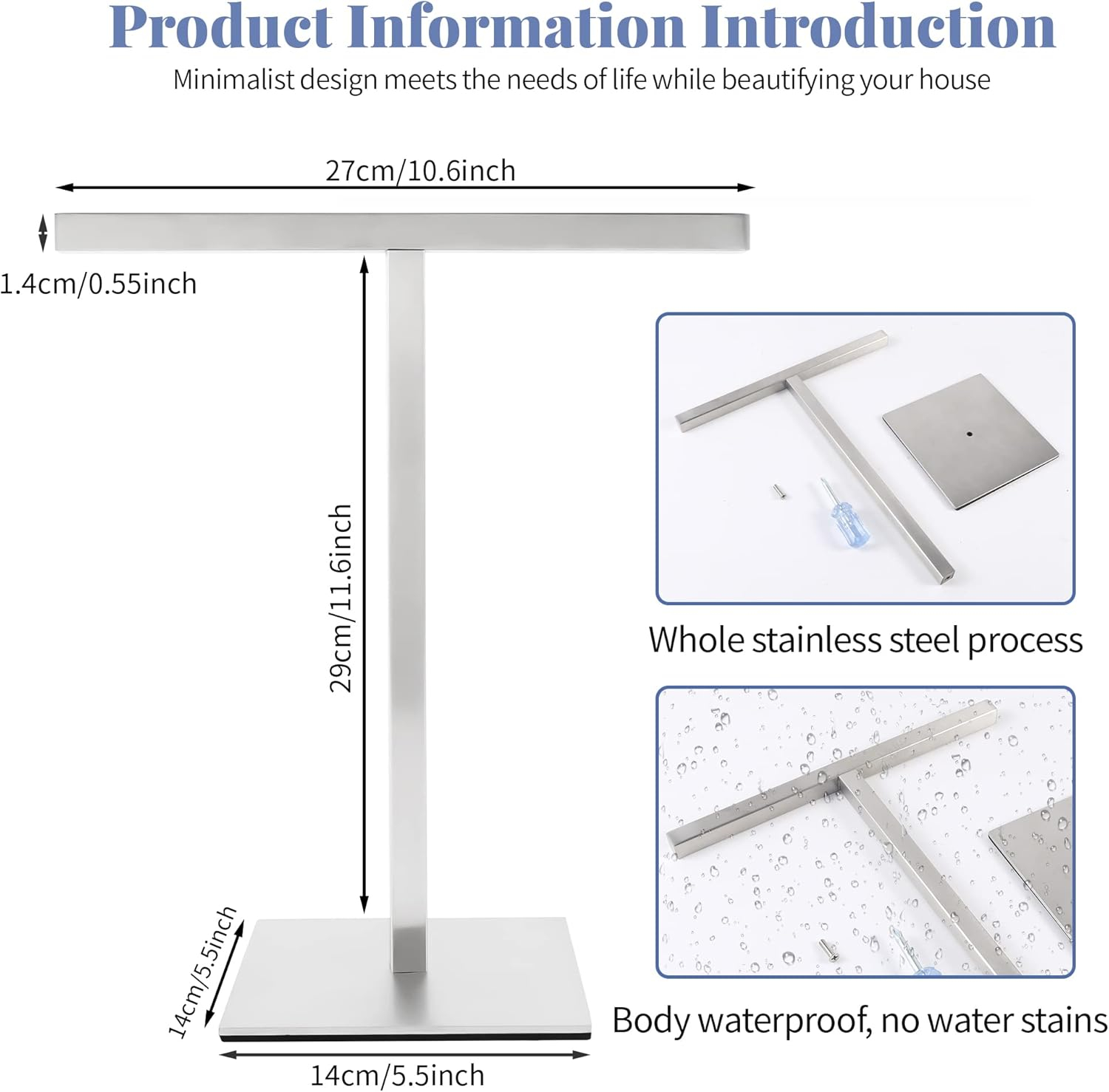 Bathroom Hand Towel Holder Stand，T-Shape Hand Towel Holder Stand SUS304 Stainless Steel for Bathroom，Kitchen or Vanity Countertop