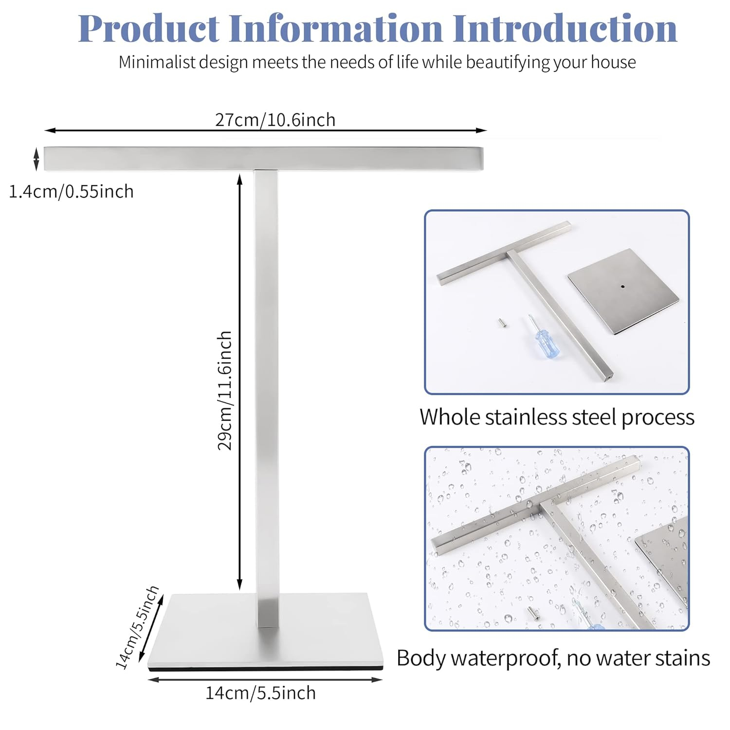 Bathroom Hand Towel Holder Stand，T-Shape Hand Towel Holder Stand SUS304 Stainless Steel for Bathroom，Kitchen or Vanity Countertop