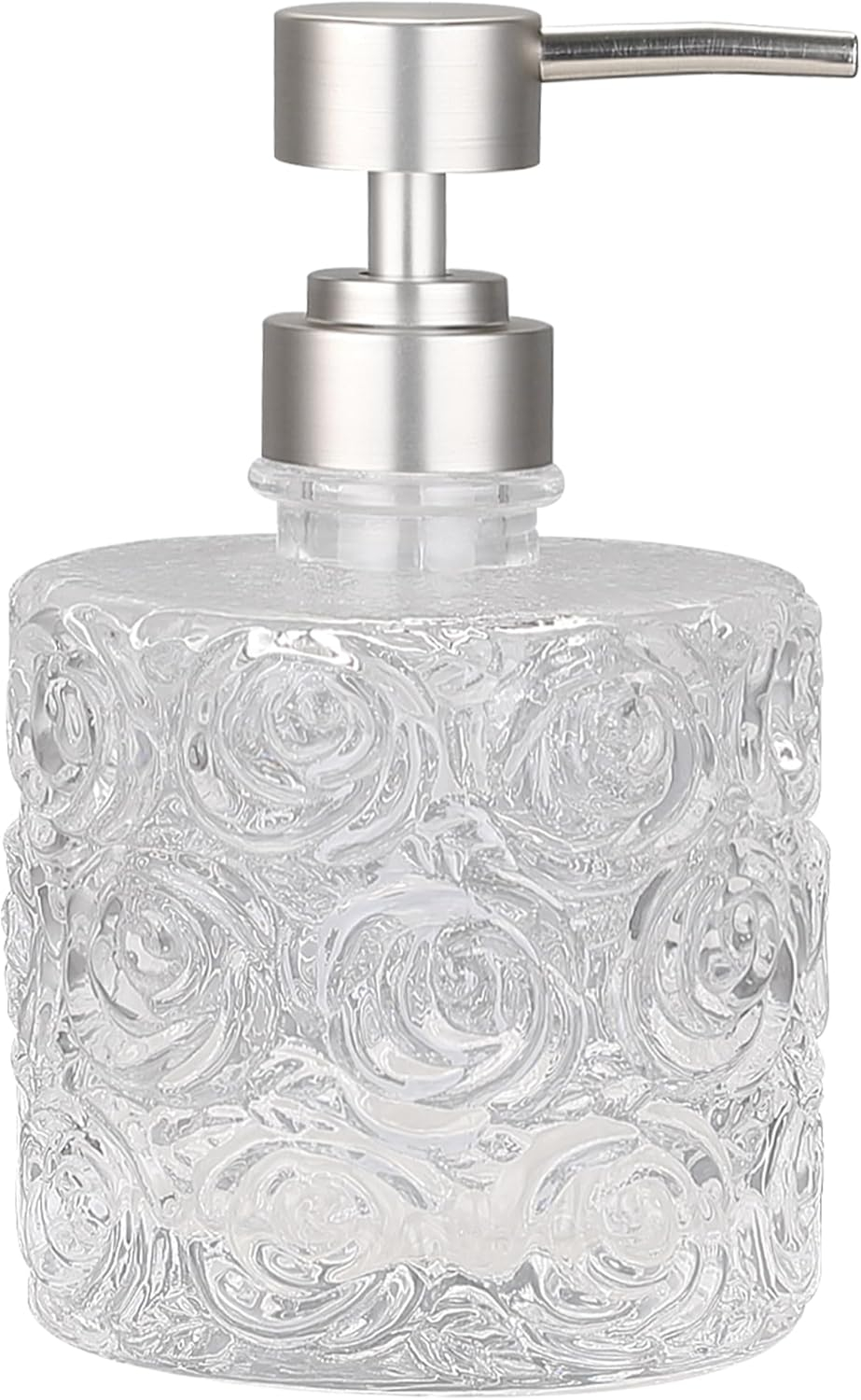 Marcella Glass Soap Dispenser with Soap Pump, Refillable 14 Ounce Capacity, Floral Design Rose Patterns, Heavy Weight Thick Glass for Bathroom, Premium Kitchen Soap Dispenser Peach Blush
