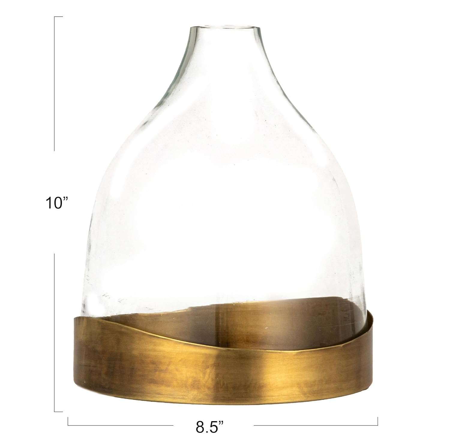 Antique Brass and Clear Glass Cloche with Metal Tray