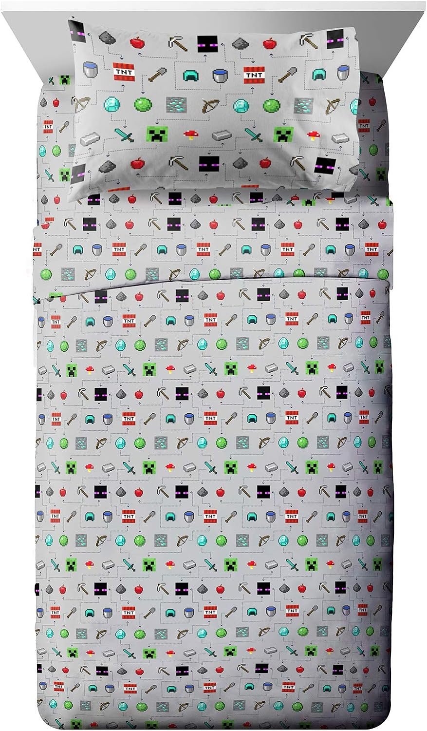 Minecraft Monster Hunters Twin Sheet Set - 3 Piece Set Super Soft and Cozy Kid’s Bedding Features Creepers