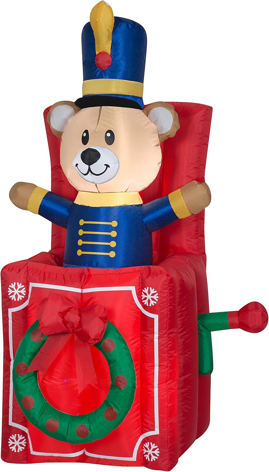 Gemmy Animated Christmas Airblown Inflatable Bear Pop Up, 5 ft Tall, Multicolored