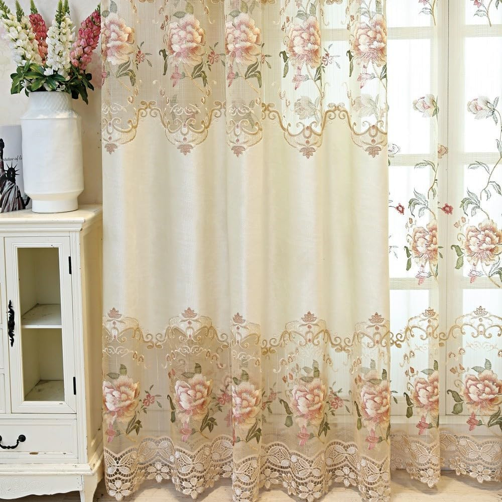 Room Darkening Chenille Embroidered Floral Curtains Eyelet/Grommet Top European Luxury Curtain & Drapes for Living Room Energy Saving Thicken Window Curtain 1 Panel W40 x L84 inch