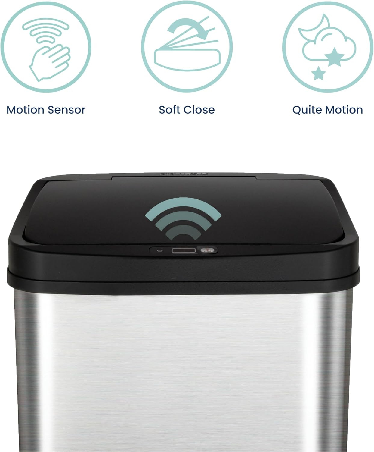 13 Gallon Stainless Steel Touchless Motion Sensor Trash Can with Black Lid