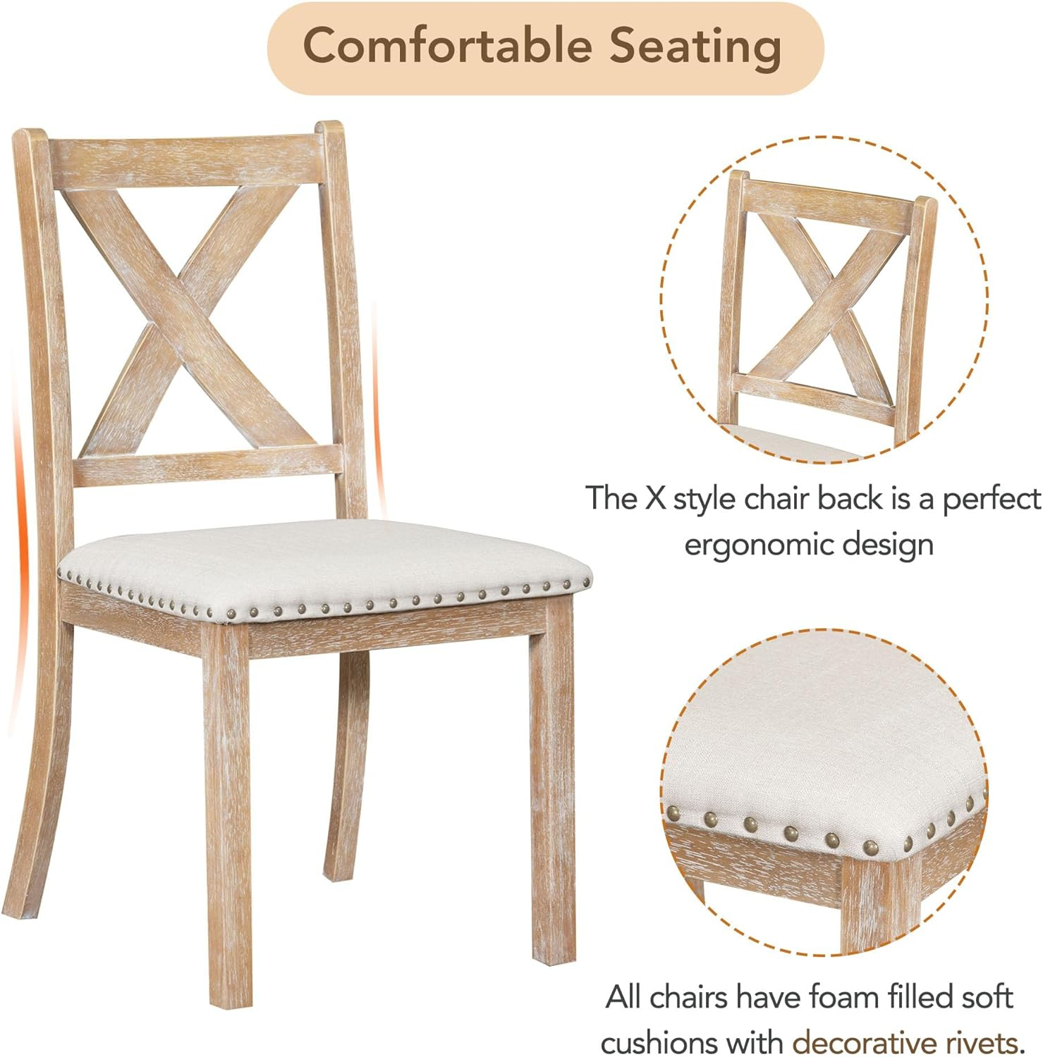 Natural Acacia Wood Extendable Dining Table Set with Beige Upholstered Chairs and Bench