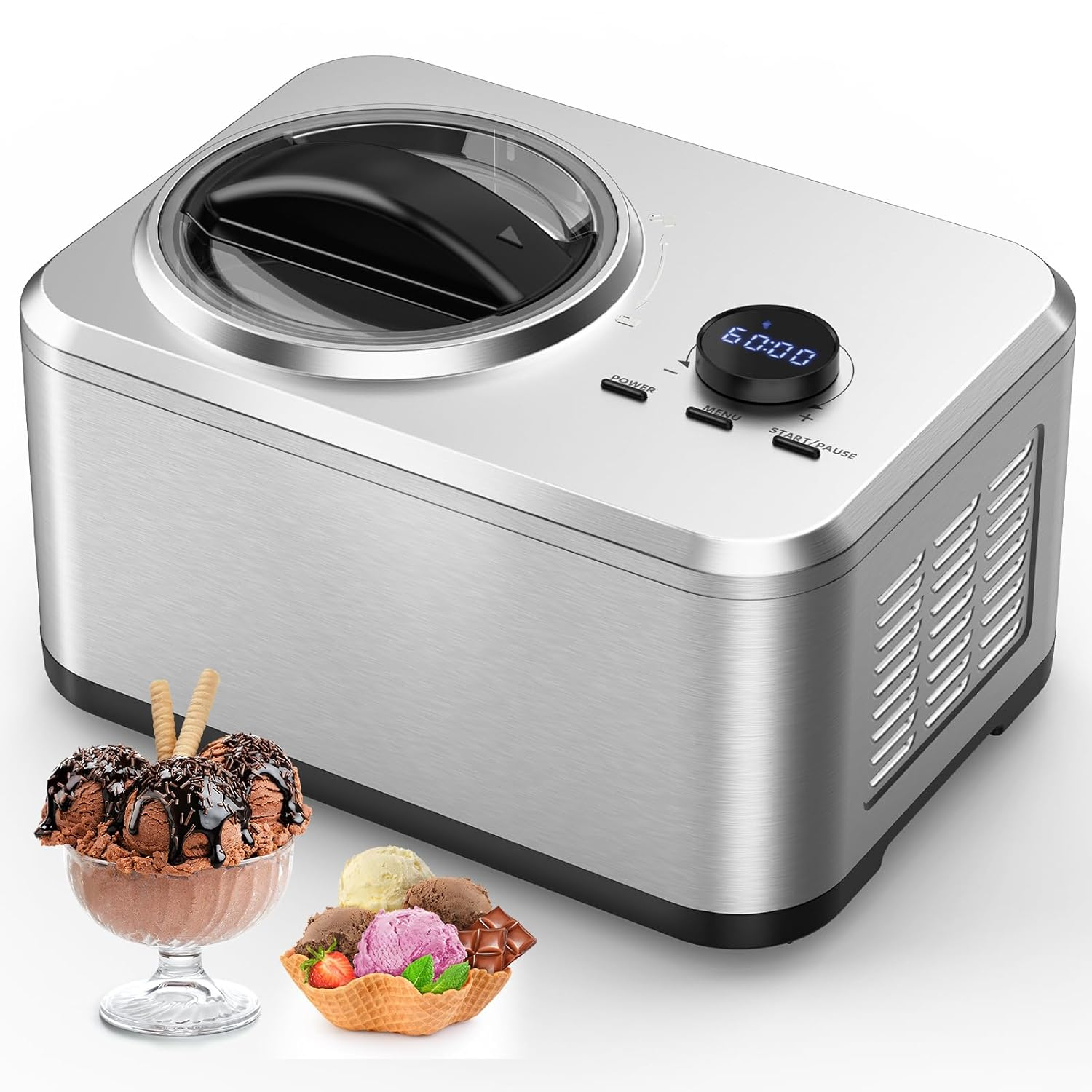 COWSAR 1.5 Quart Ice Cream Maker Machine with Built-in Compressor, Fully Automatic and No Pre-freezing, Frozen Yogurt, Keep-cooling and Timer