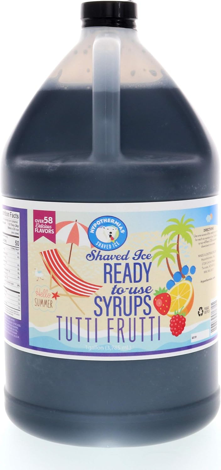 Hypothermias |Tutti Frutti| Ready to Use | Hawaiian Shaved Ice or Snow Cone Syrup Gallon (128 Fl. Oz), 100 % Pure Cane Sugar