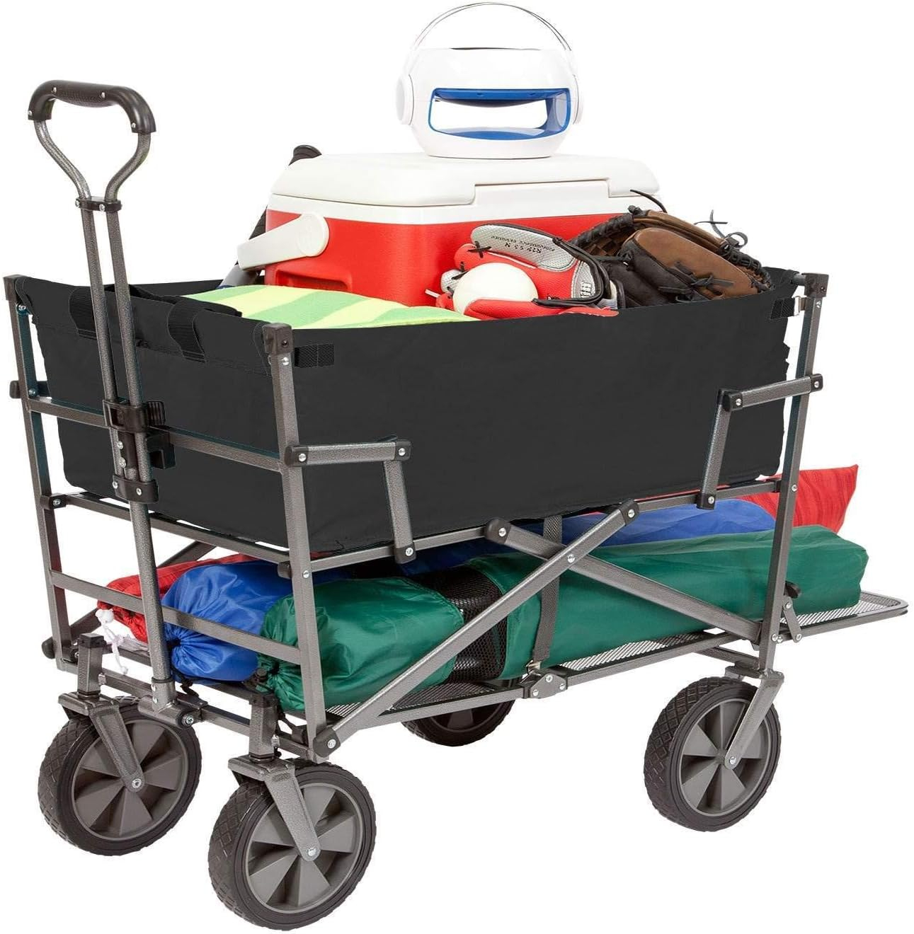 Mac Sports Double Decker Wagon: Black - Collapsible Outdoor Utility Garden Cart, 150 Lb Capacity, 32.5 x 17.5 x 10.5"