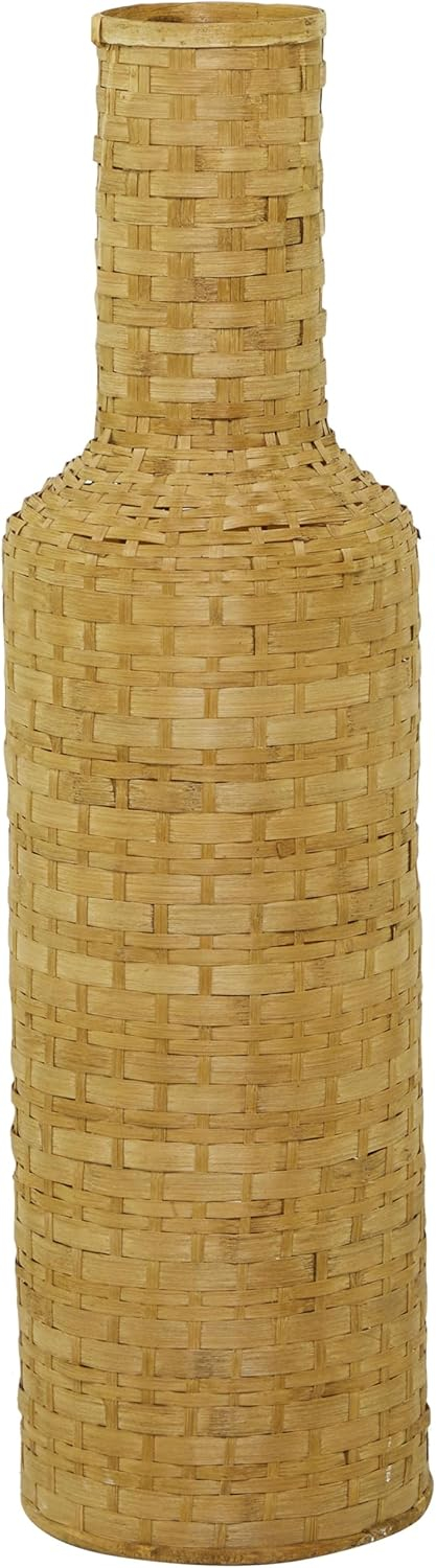 Tall Brown Woven Bamboo Floor Vase