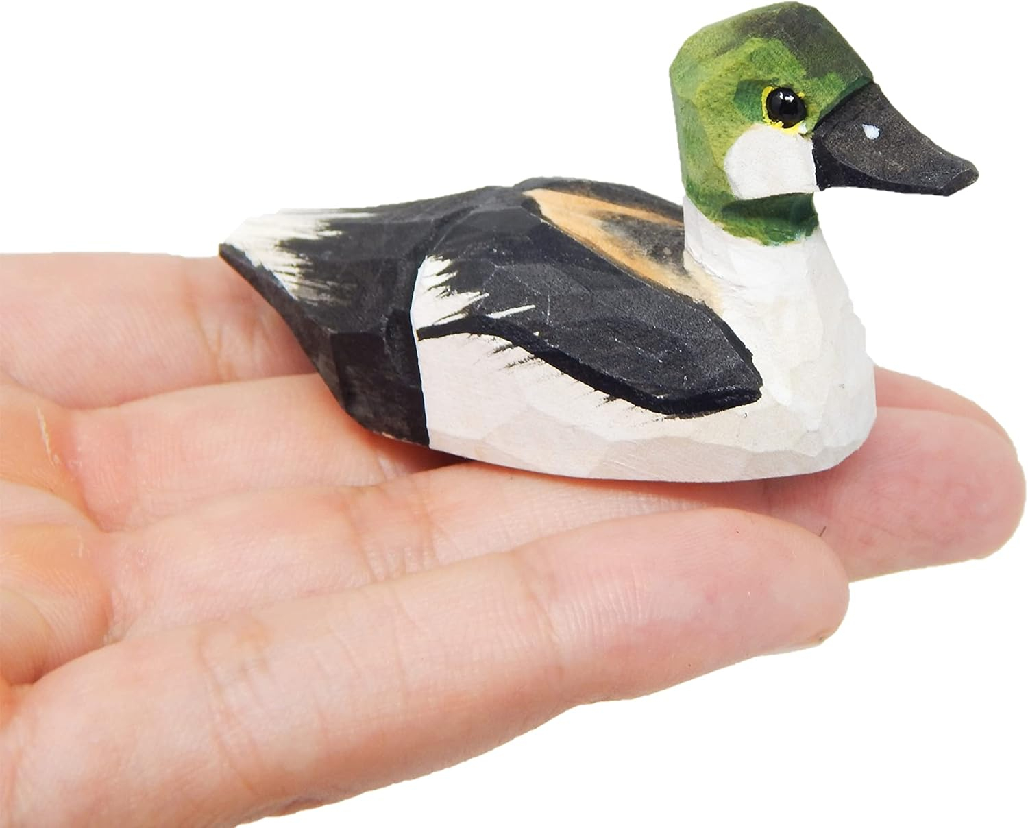Goldeneye Duck Handmade Wood Figurine Carved Decoy Sculpture Home Decor Miniature Animal Art Garden Statue Collectible