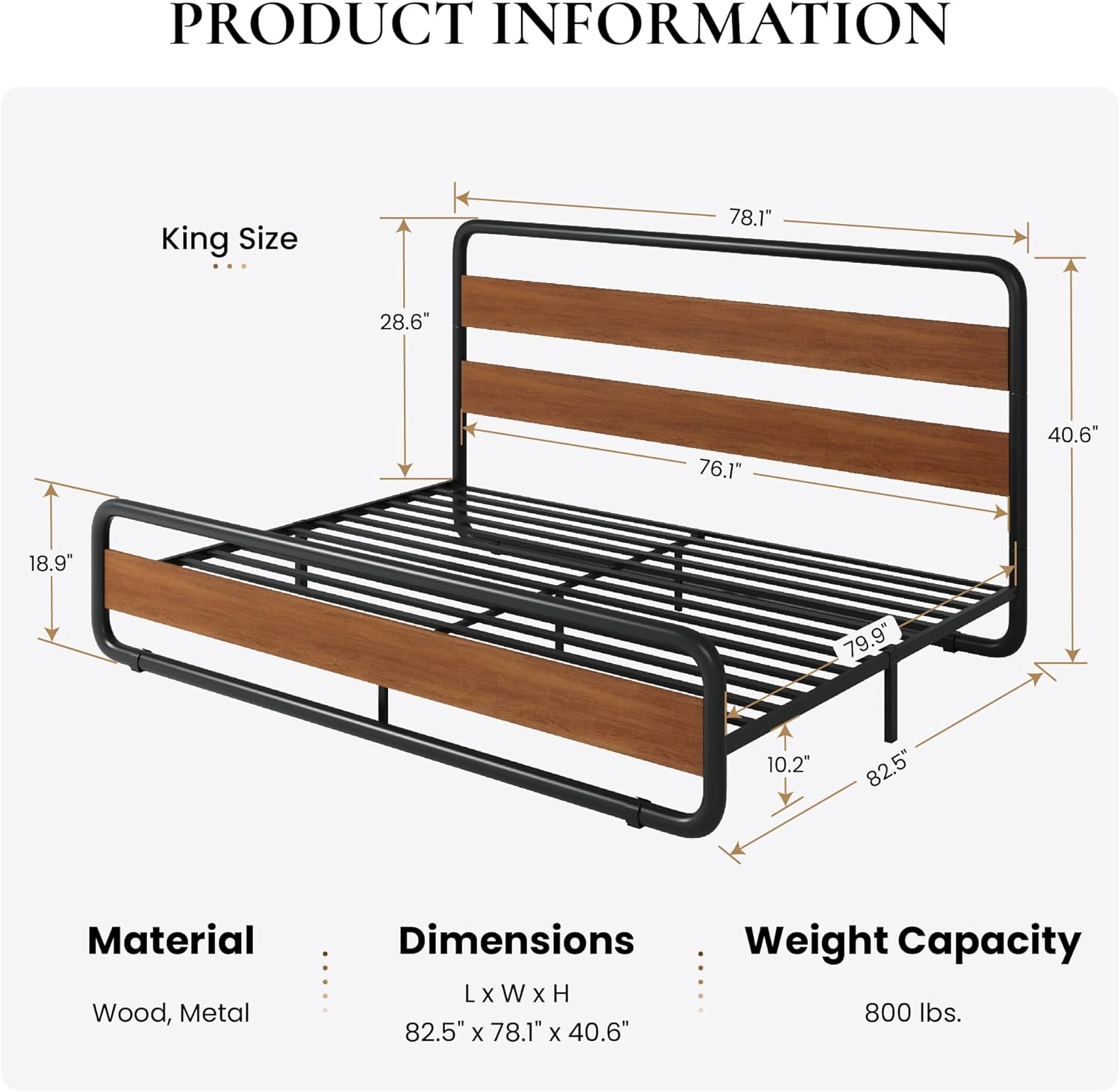 Sha Cerlin Walnut King Size Platform Bed Frame with Wooden Headboard & Underbed Storage, Adult