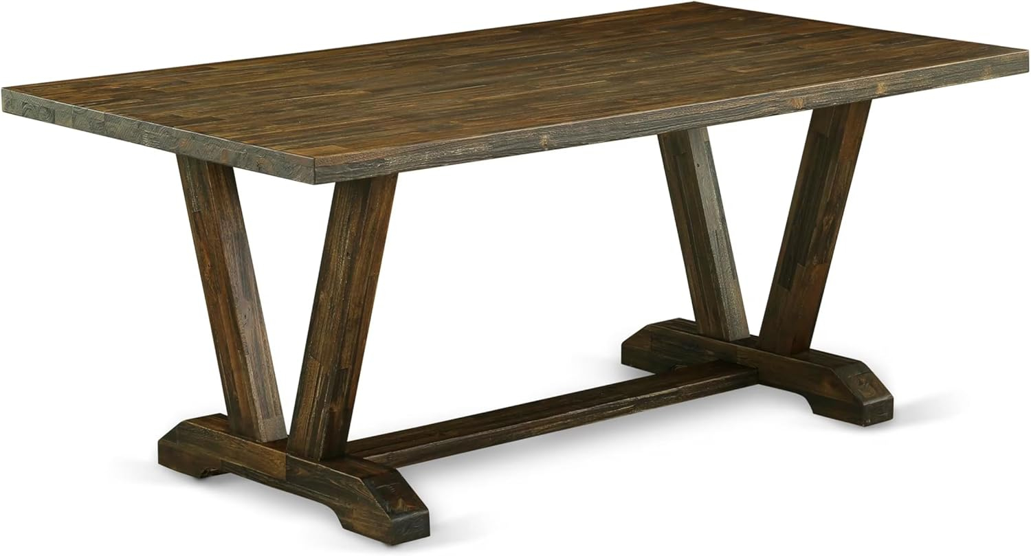 V777MZN32-9- Dinner Table and 8 Light Beige Chairs - Distressed Jacobean Finish