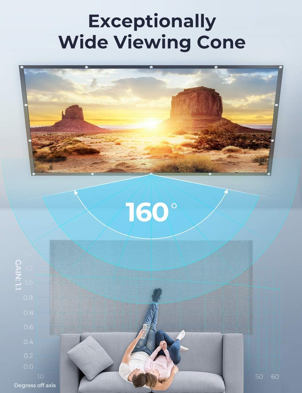 Aurzen 120-inch Portable Projector Screen, 4K HD 16:9, Wrinkle-Free and Foldable for Indoor and Outdoor, Home Theater and Backyard, Double-Sided Projection