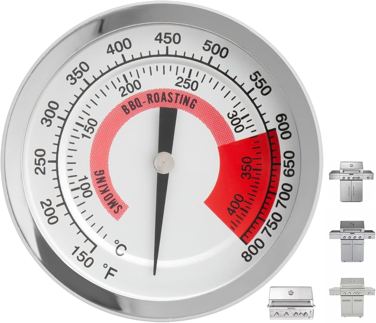 BBQ Grill Thermometer Heat Indicator Replacement Parts for Kitchenaid 720-0787D, 720-0819, 720-0745, 720-0733A, 720-0745B, 720-0826 - Compatible Barbeque Temperature Gauge Thermostat