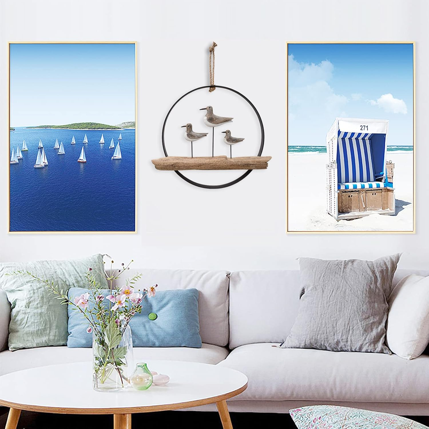 Rustic Wood and Metal Seagull Wall Hanging Decor
