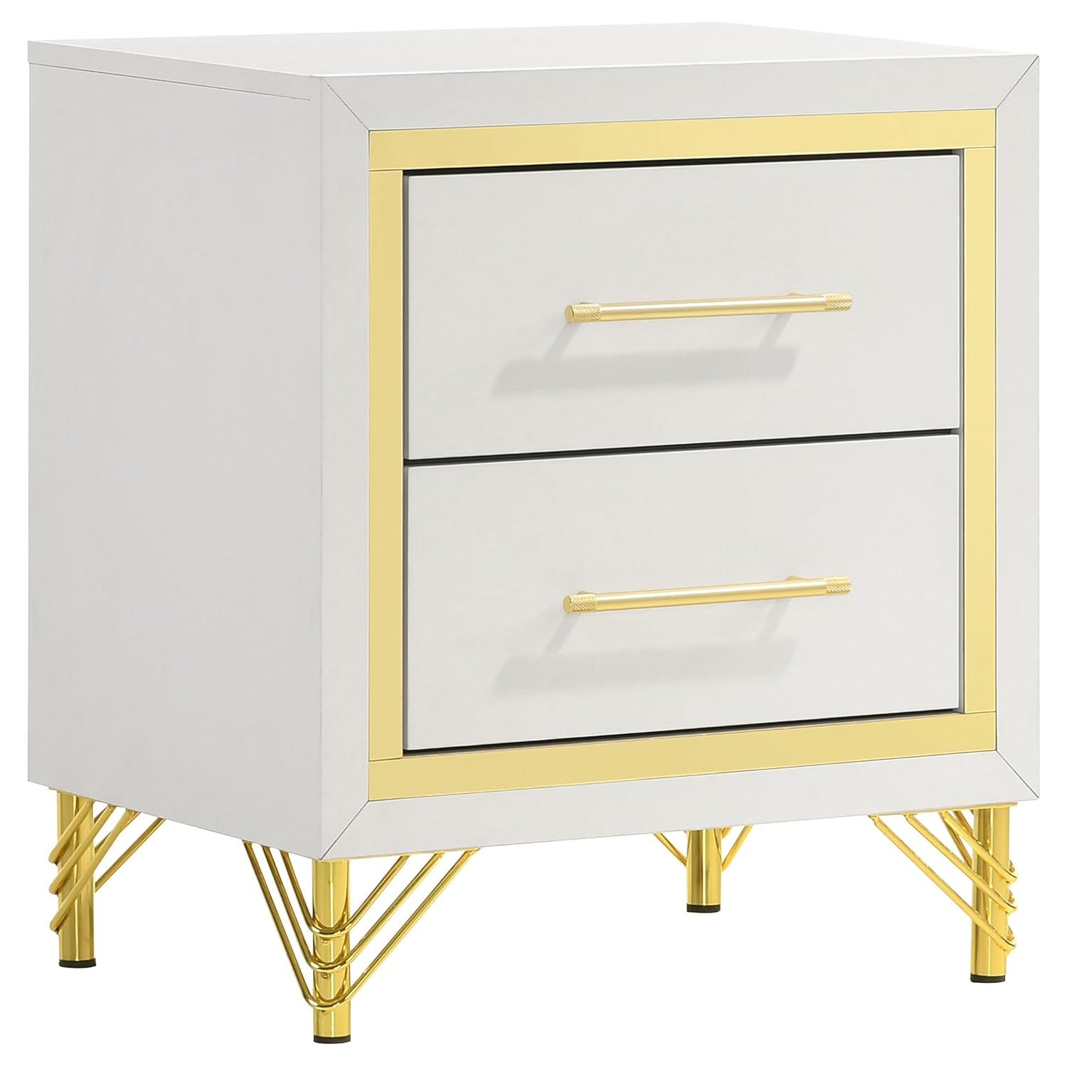 Coaster Lucia Modern 2-drawer Wood Nightstand Bedside Table White and Gold