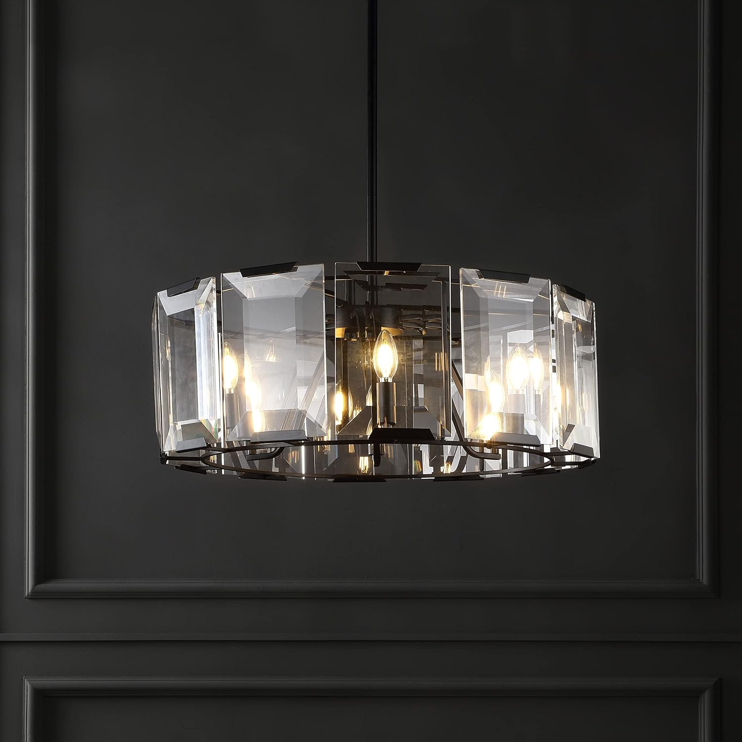 Esperanza Sleek Black Metal and Emerald-Cut Crystal Chandelier