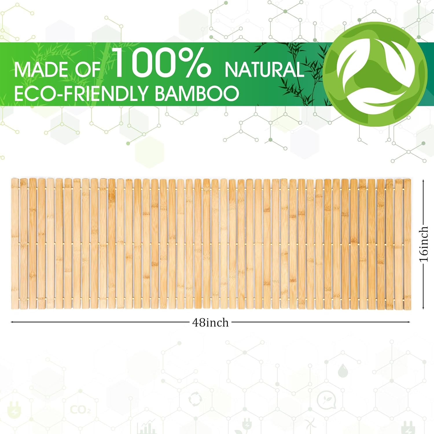 Bamboo Bath Mat Large Long Wood Bath Mat,16x48 Inch Non Slip Bamboo Shower Floor Mat Wooden Bathroom Mat for Bathtub,Spa,Door,Sauna or Outdoor (Natural Slat)