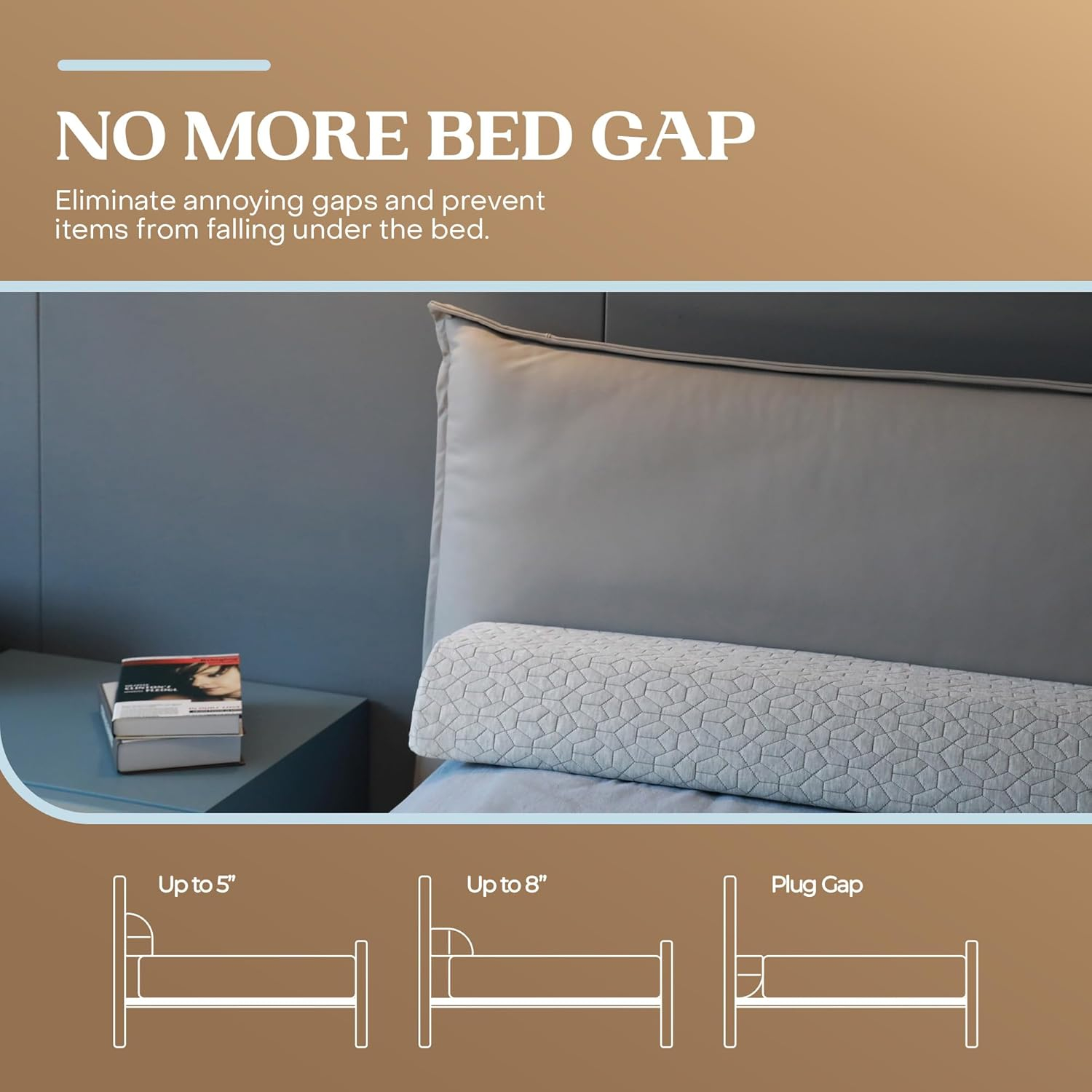 FeelAtHome Bed Gap Filler | Bed Wedge Pillow for Headboard to Close The Gap (0-8") Between Headboard and Mattress - Headboard Pillow Wedge for Twin Bed (39"x10"x5")