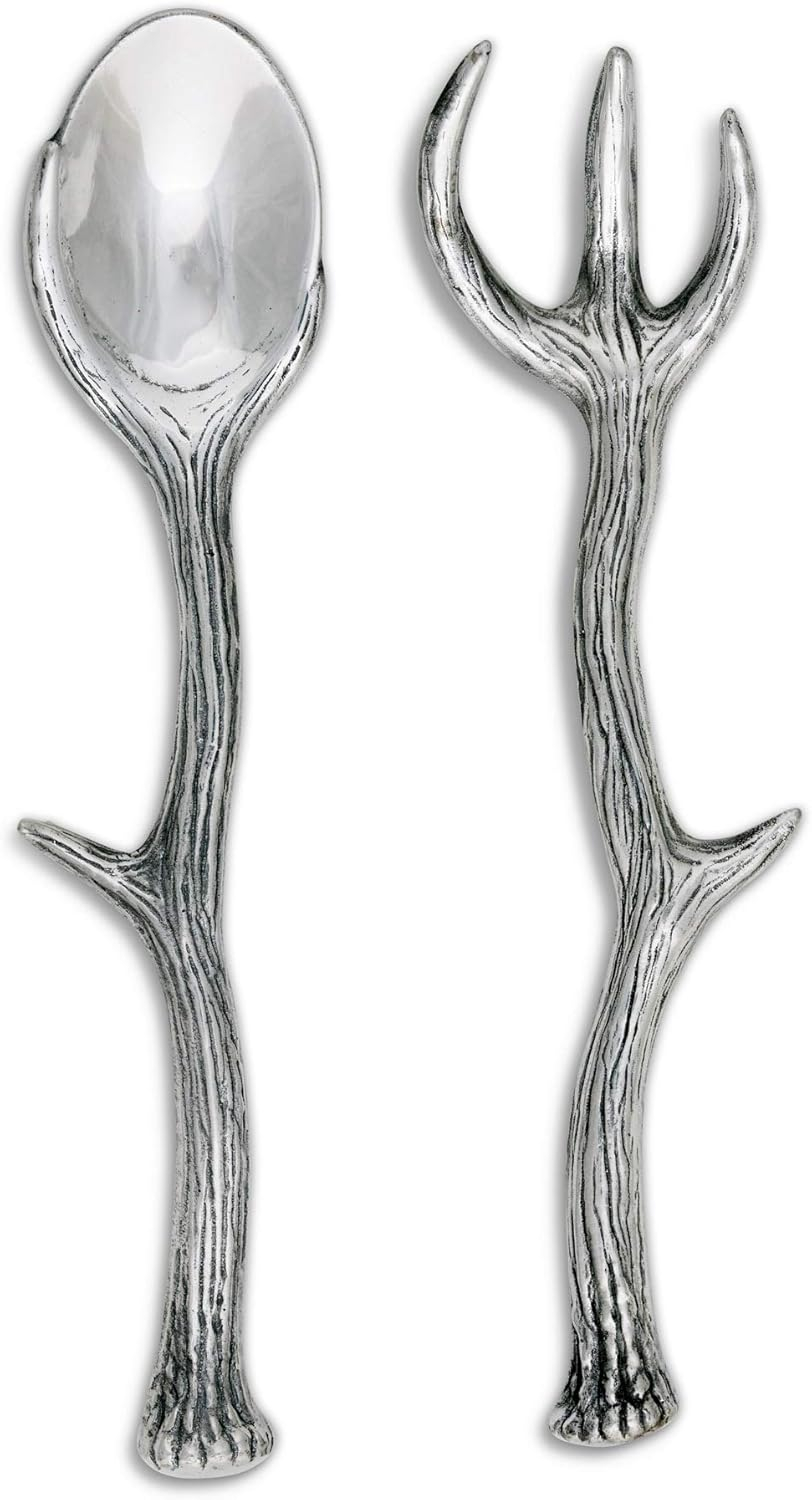 Rustic Aluminum Antler Salad Serving Set, 13.25 inches