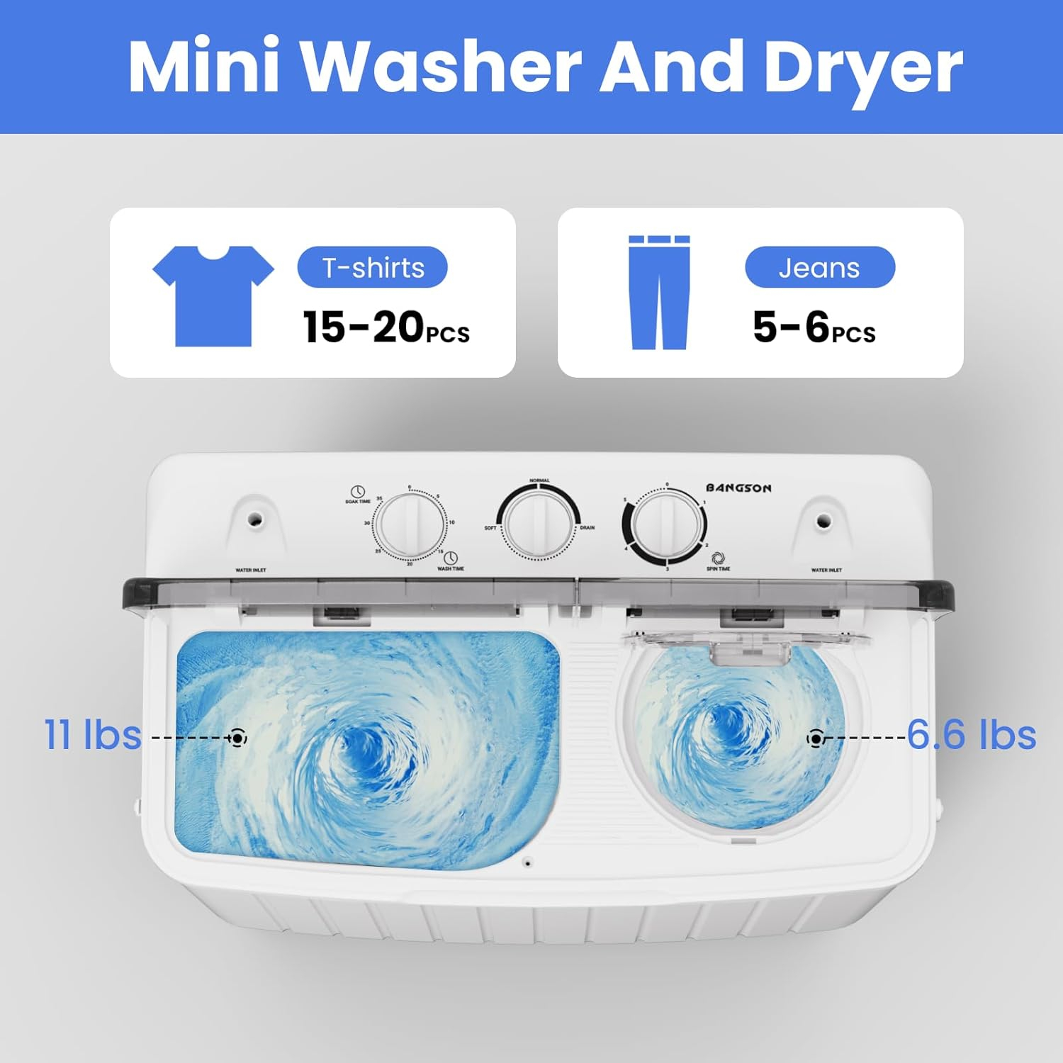 BANGSON BANGSON Portable Washing Machine, Mini Twin Tub Washer and Dryer Combo with 17.6 lbs