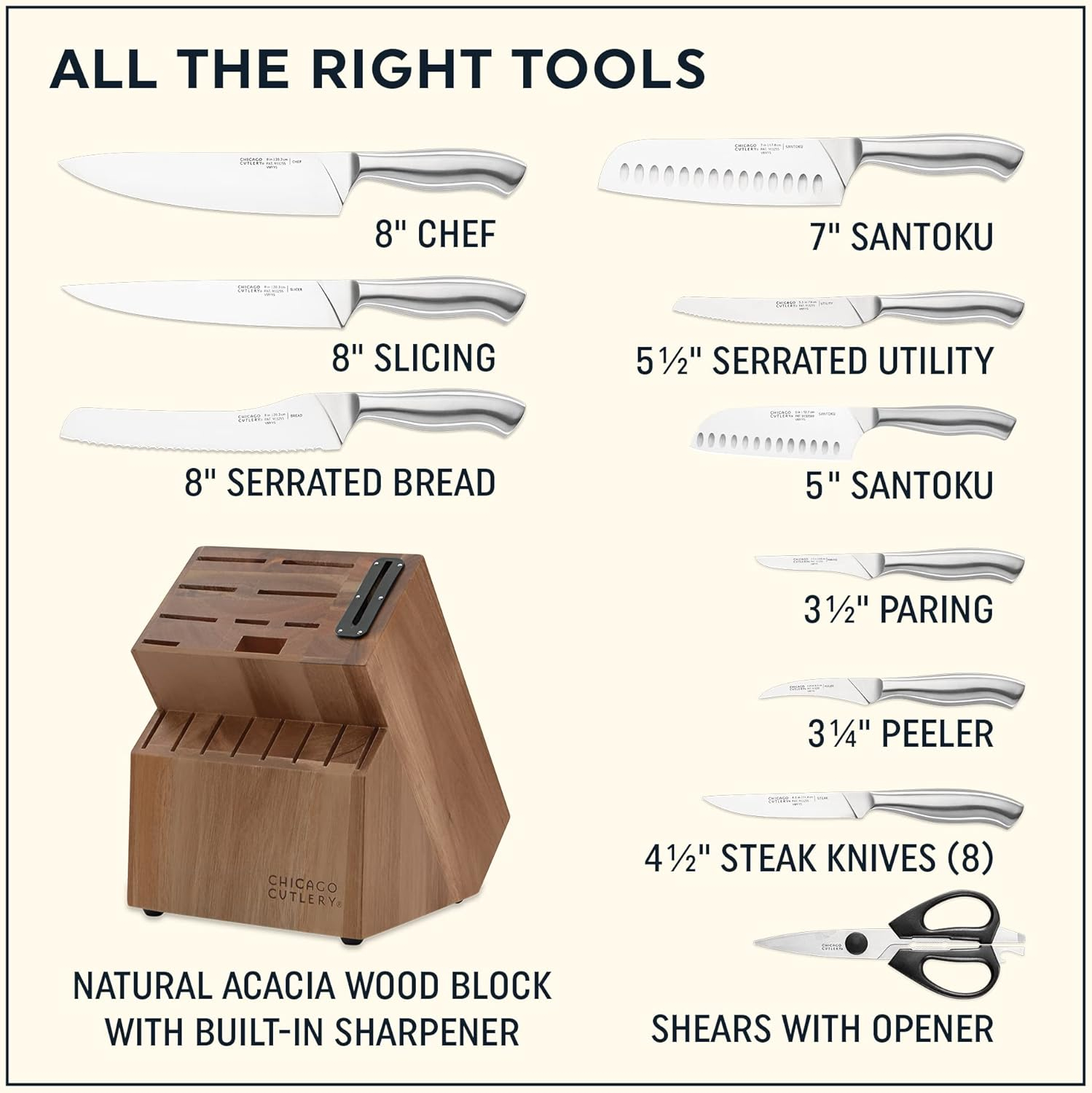 Chicago Cutlery Insignia Steel 18-Piece Kitchen Knife Block Set with Sharpener