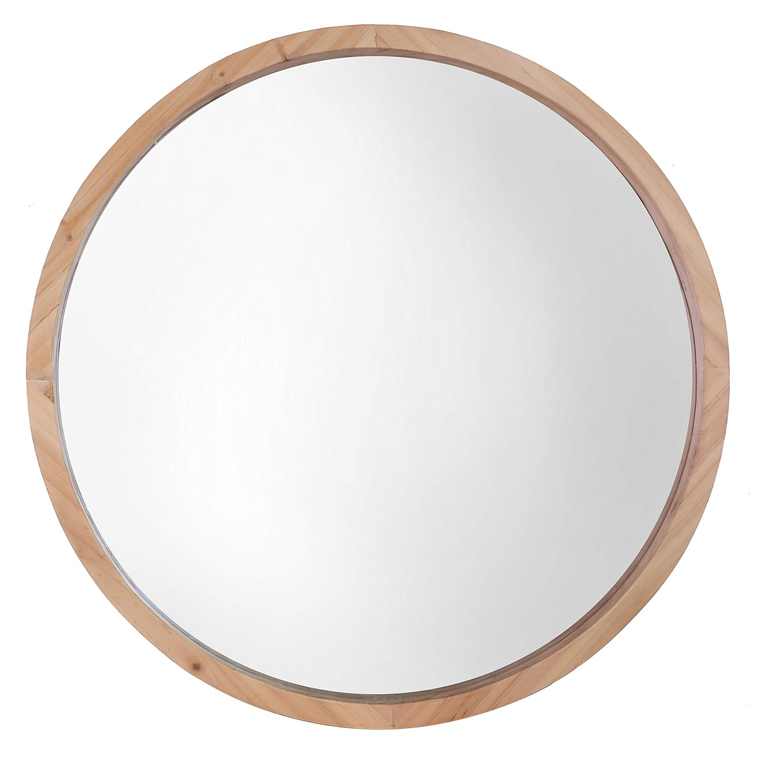 Mirrorize Round Wood Mirror 30" for Living Room Wall Decor, Decorative Wooden Circle Mirror, Bathroom Vanity Mirror, Farmhouse Large Circular Mirror for Entryway