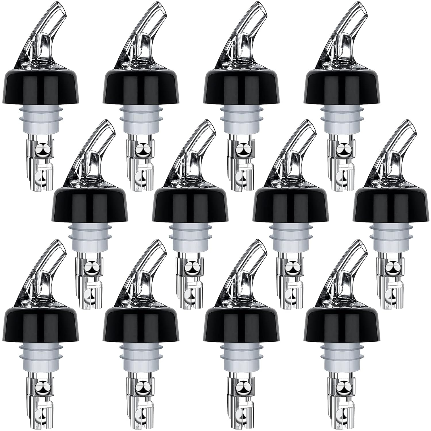 Black and Clear Plastic 30ml Automatic Measured Bottle Pourers Pack of 12