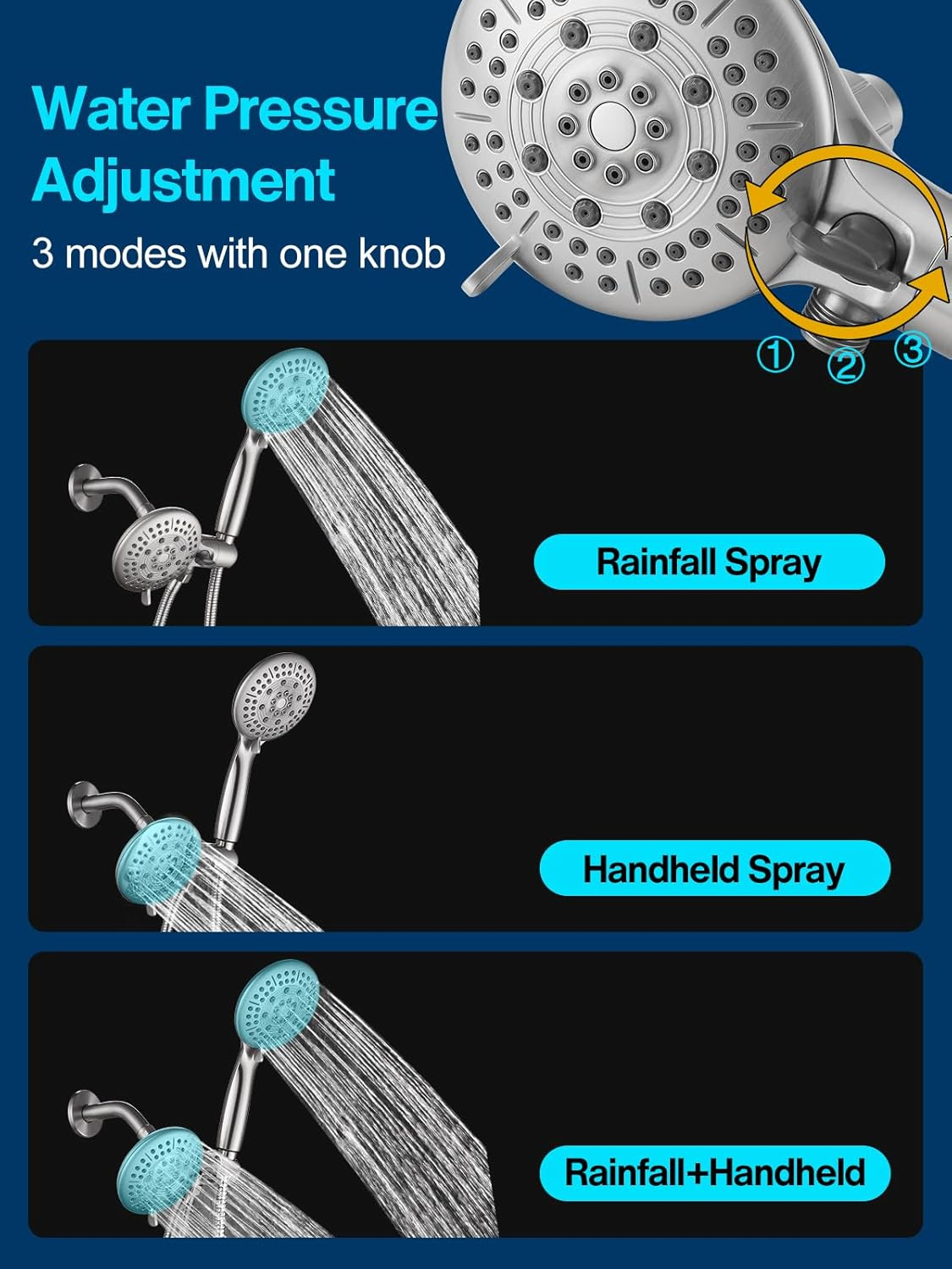 Cobbe Shower Head with handheld, High Pressure Shower Faucet Set with Hose Adjustable Bracket Rubber Washers, Dual 2 In 1 Shower System Brushed Nickel(Valve Include)