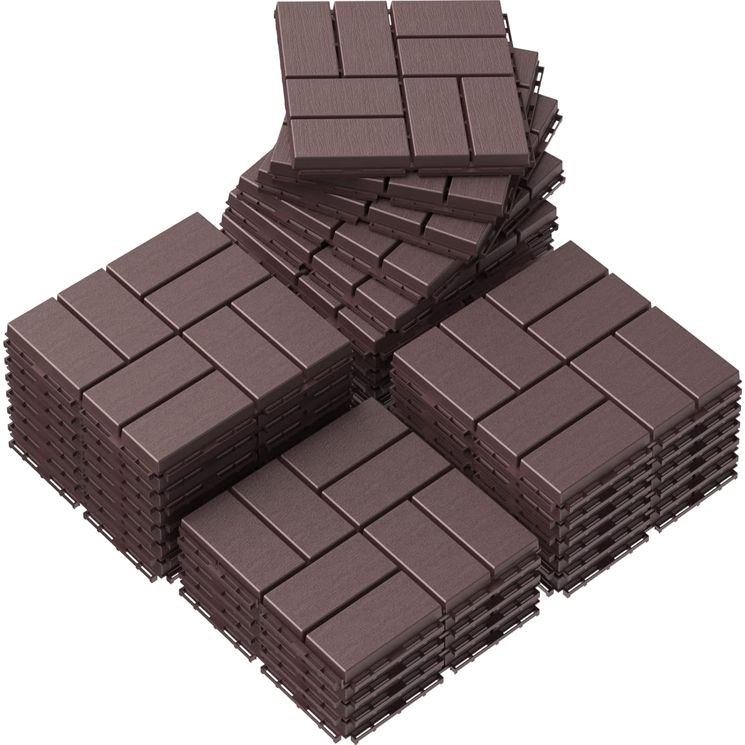 Goovilla Plastic Interlocking Deck Tiles, 27 Pack Outdoor Patio Flooring, 12"x12" Interlocking Decking Tile Outdoor All Weather Use, Waterproof Patio Pavers for Pool Balcony Backyard Porch, Dark Brown