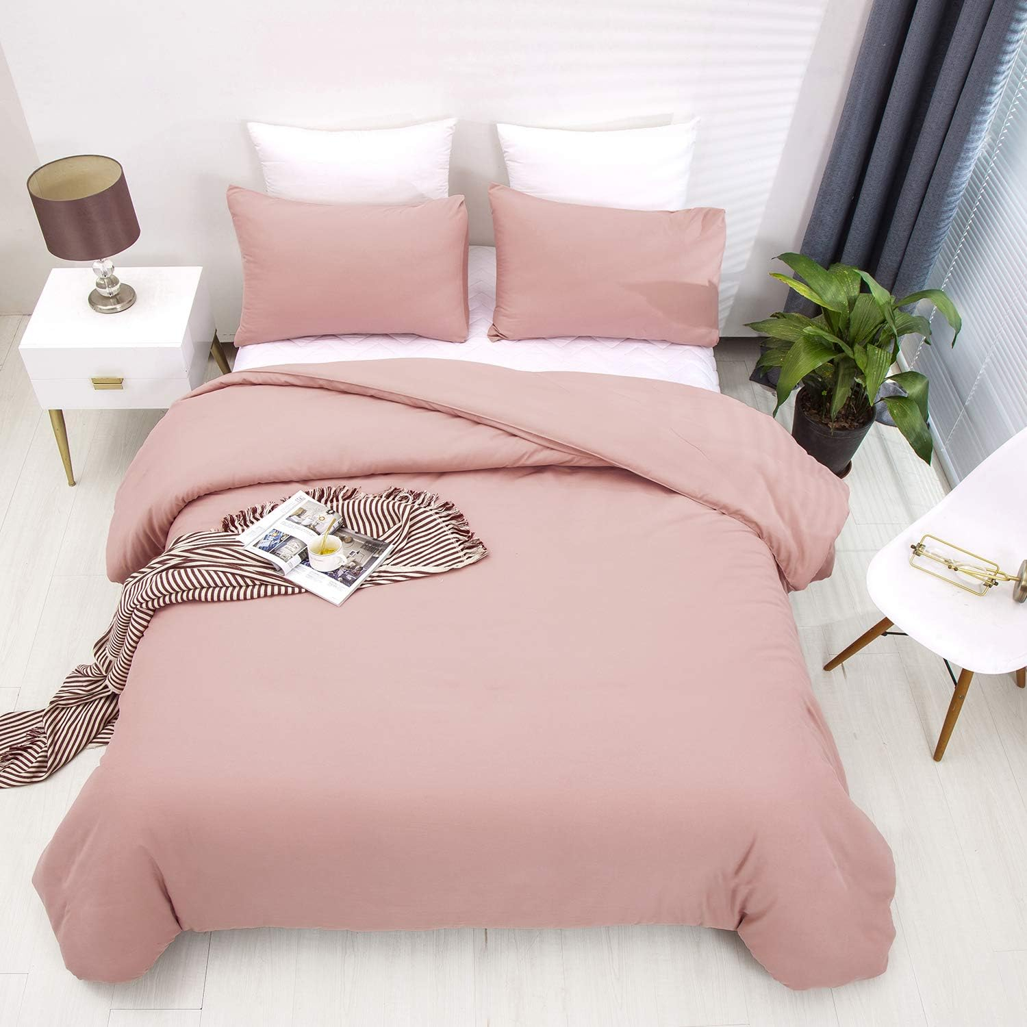 Houseri Pink Comforter Set Queen Light Pink Bedding Blush Pink Comforter Set Dusty Pink Comforter for Girls Women Rose Pink Bedding Set Queen Mauve Comforter Queen Size Light Summer Comforter Queen