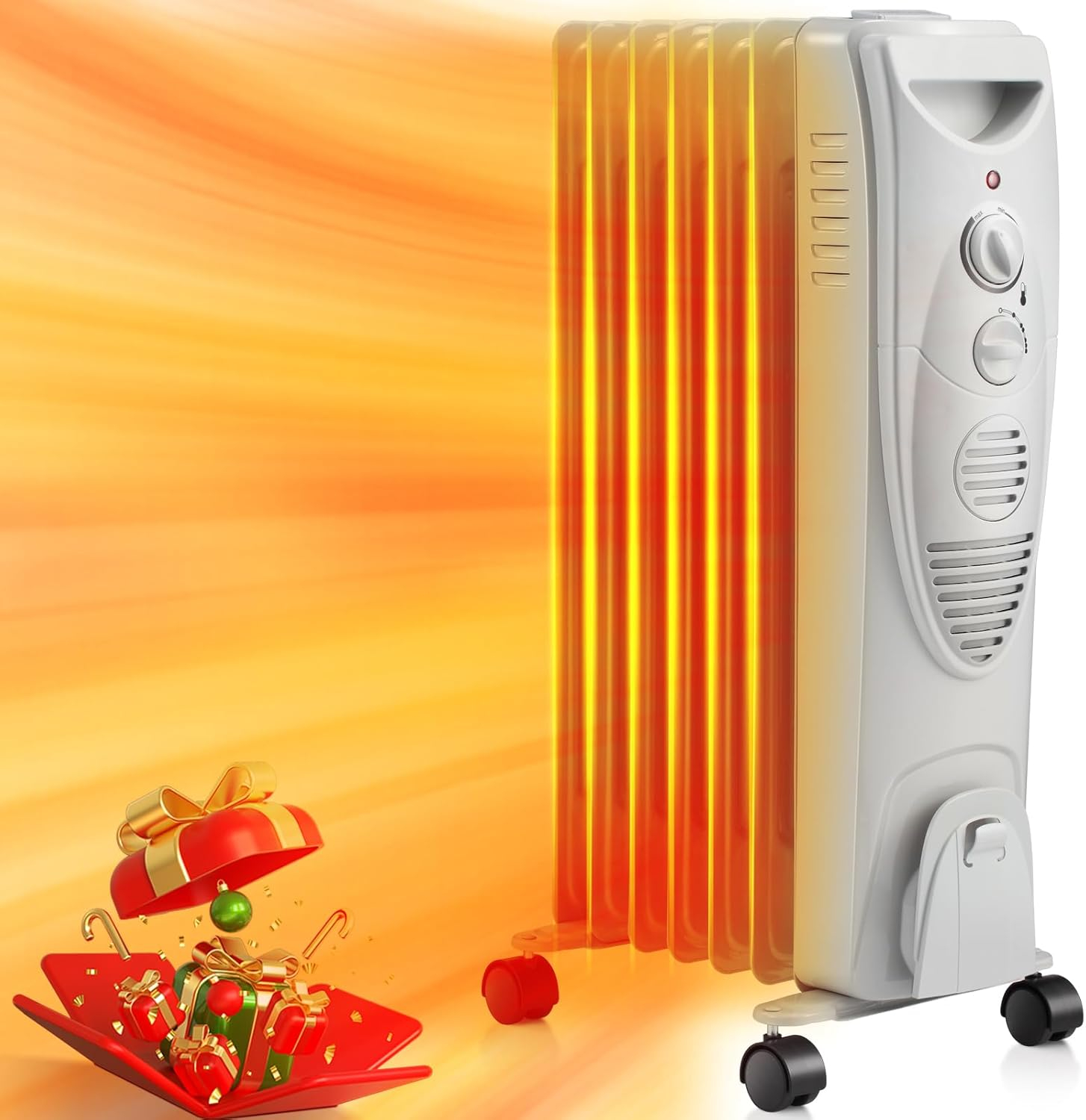 ZAFRO Oil Filled Radiator Heater, 1500W Portable Space Heater with Adjustable Thermostat, Oil Heater with 3 Heat Settings, with Tip-Over & Overheat Protection for Indoor, Room, Office and Home Grey