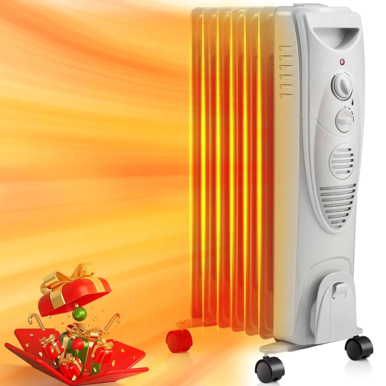 ZAFRO Oil Filled Radiator Heater, 1500W Portable Space Heater with Adjustable Thermostat, Oil Heater with 3 Heat Settings, with Tip-Over & Overheat Protection for Indoor, Room, Office and Home Grey