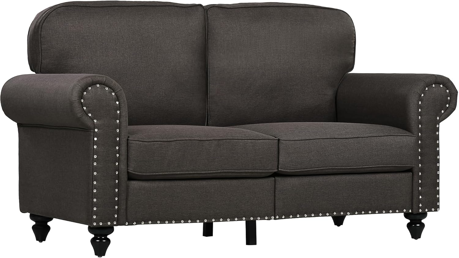 Dark Brown Fabric Upholstered Mid Century Modern Loveseat Sofa