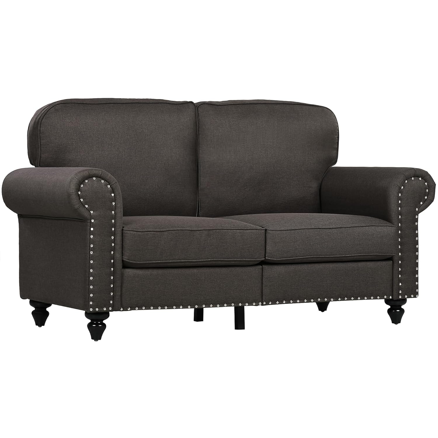 Dark Brown Fabric Upholstered Mid Century Modern Loveseat Sofa