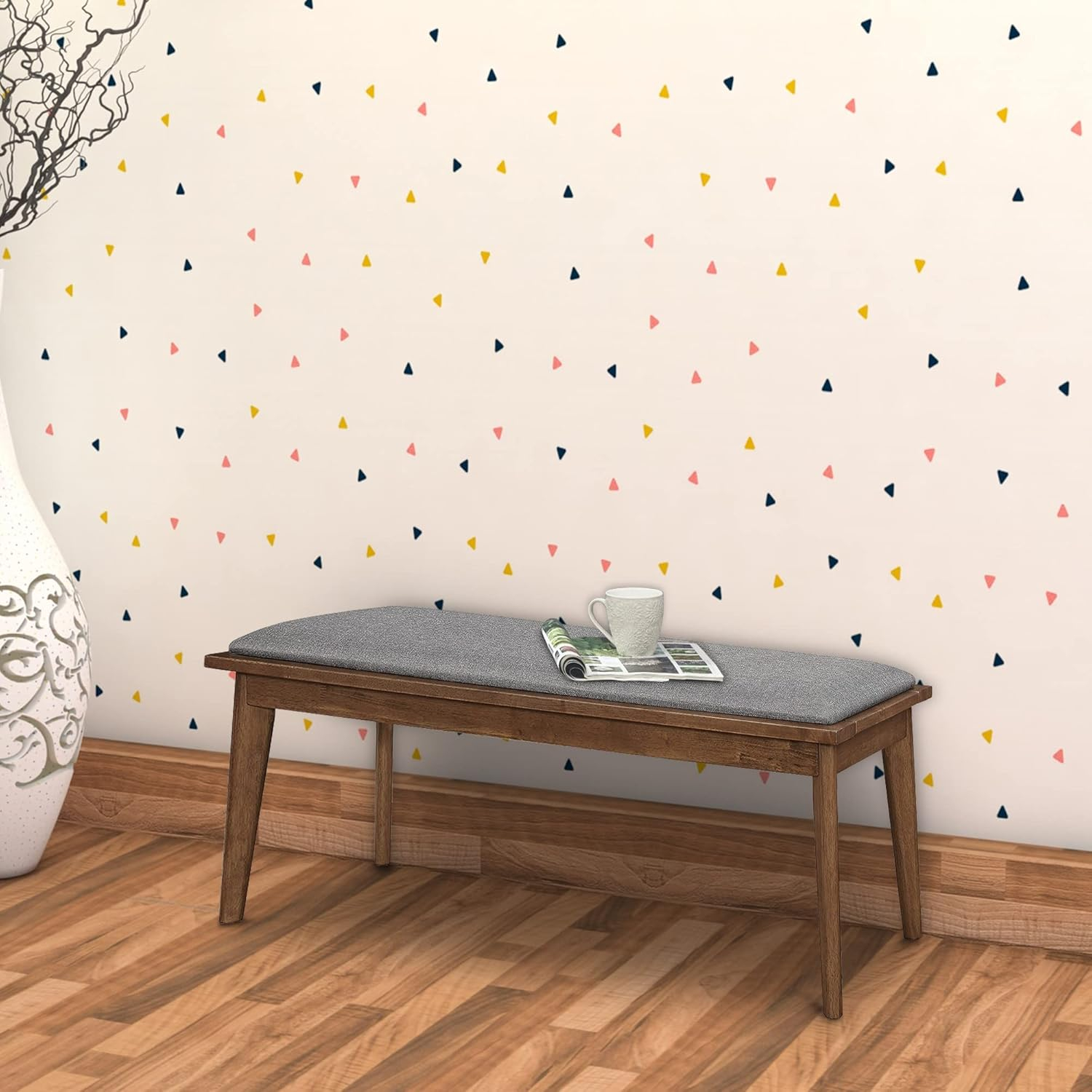 Fabric Upholstered Wooden Bench with Chamfered Legs Gray and Brown - Saltoro Sherpi