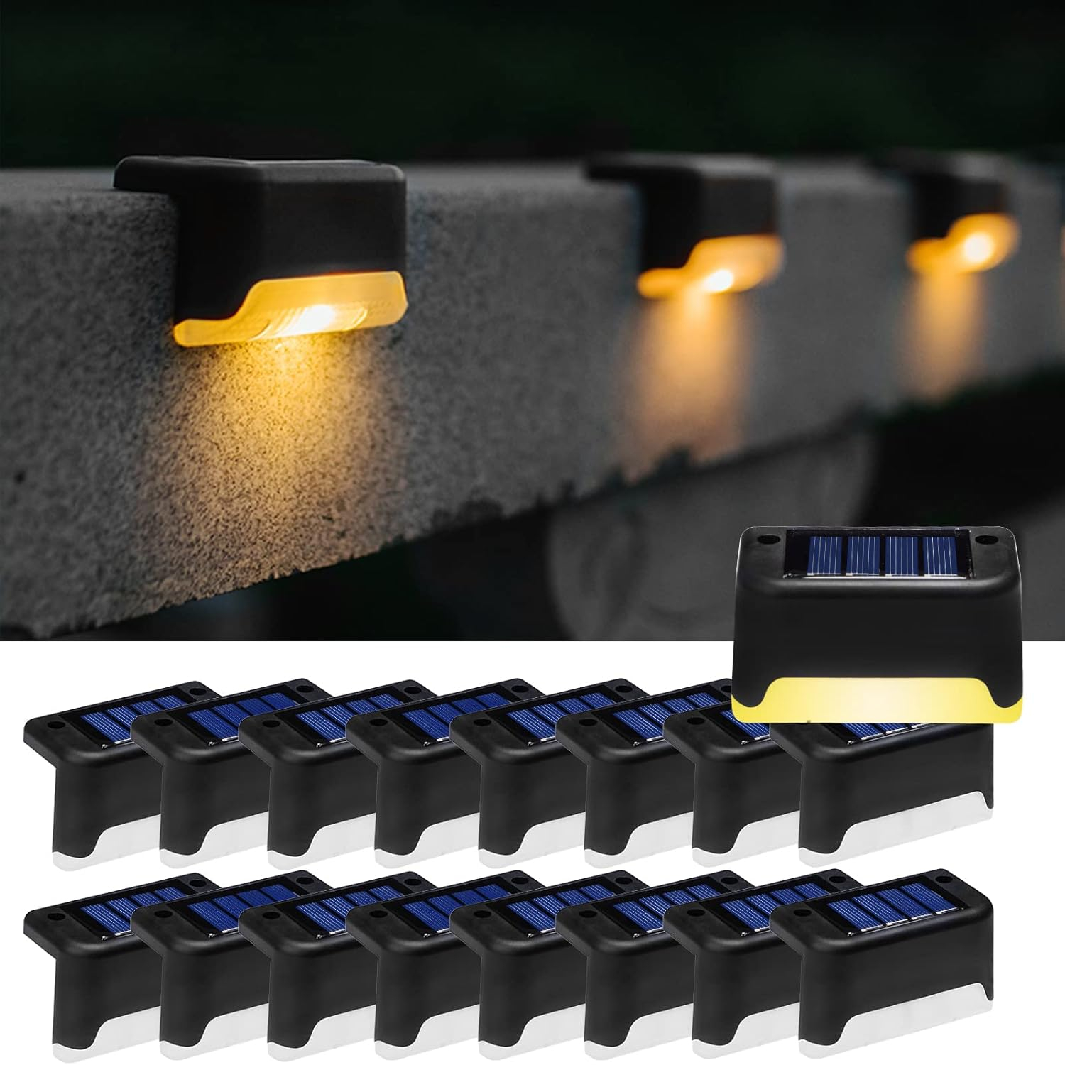 K.E.J. Solar Pool Side Lights Color Changing Solar Deck Lights Outdoor LED Step Light Waterproof Pool Accessories Decor for Stairs Fence Yard Driveway Pathway Yard Backyard Garden (Black-Color, 8)