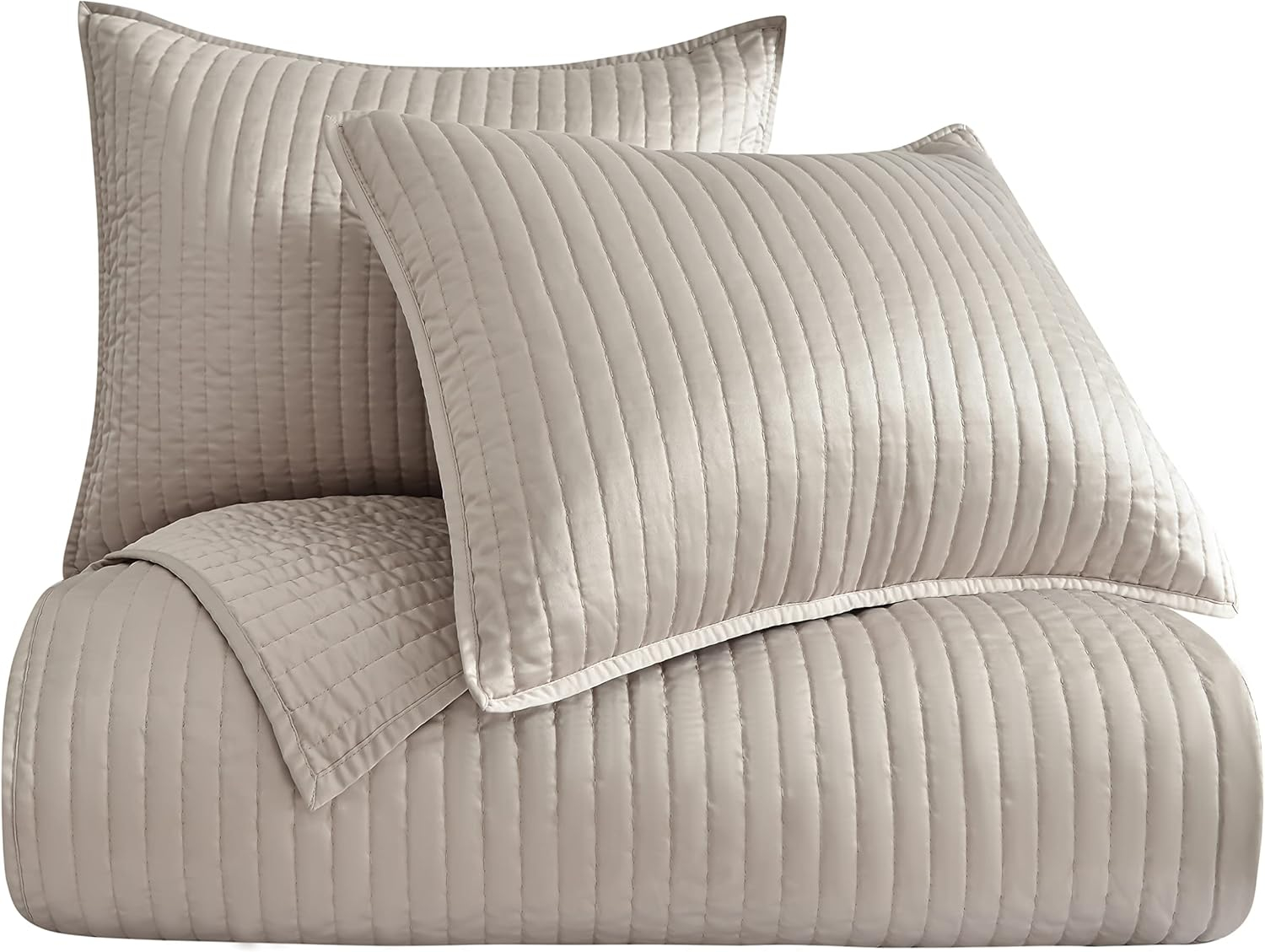 Twin Taupe Cotton Reversible Quilt Set with Pillow Shams