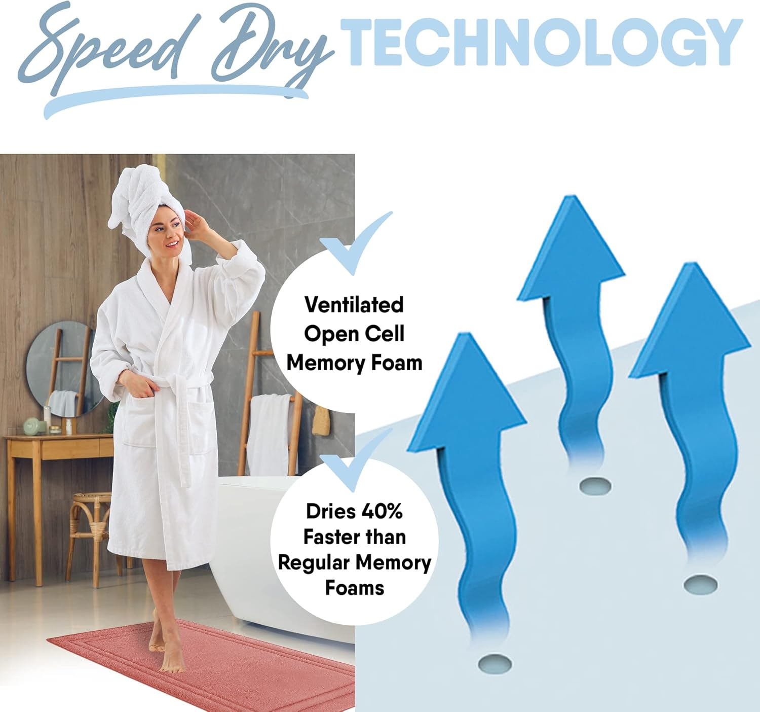 MICRODRY Quick Dry Memory Foam Luxury Framed Bath Mat Rug (Rose, 24x58)